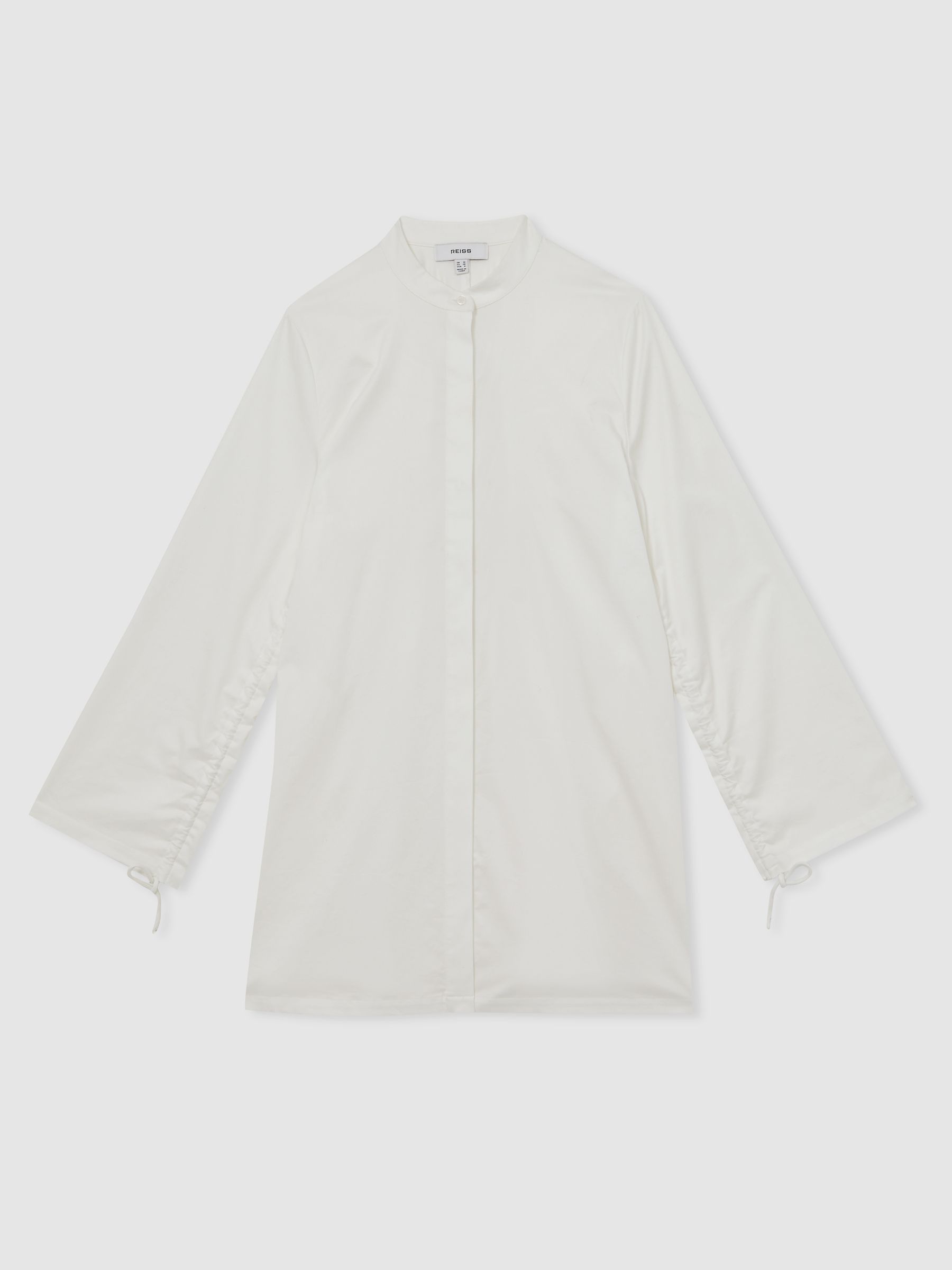 Cotton Gathered Cut-Out Shirt Dress with Stretch in Ivory