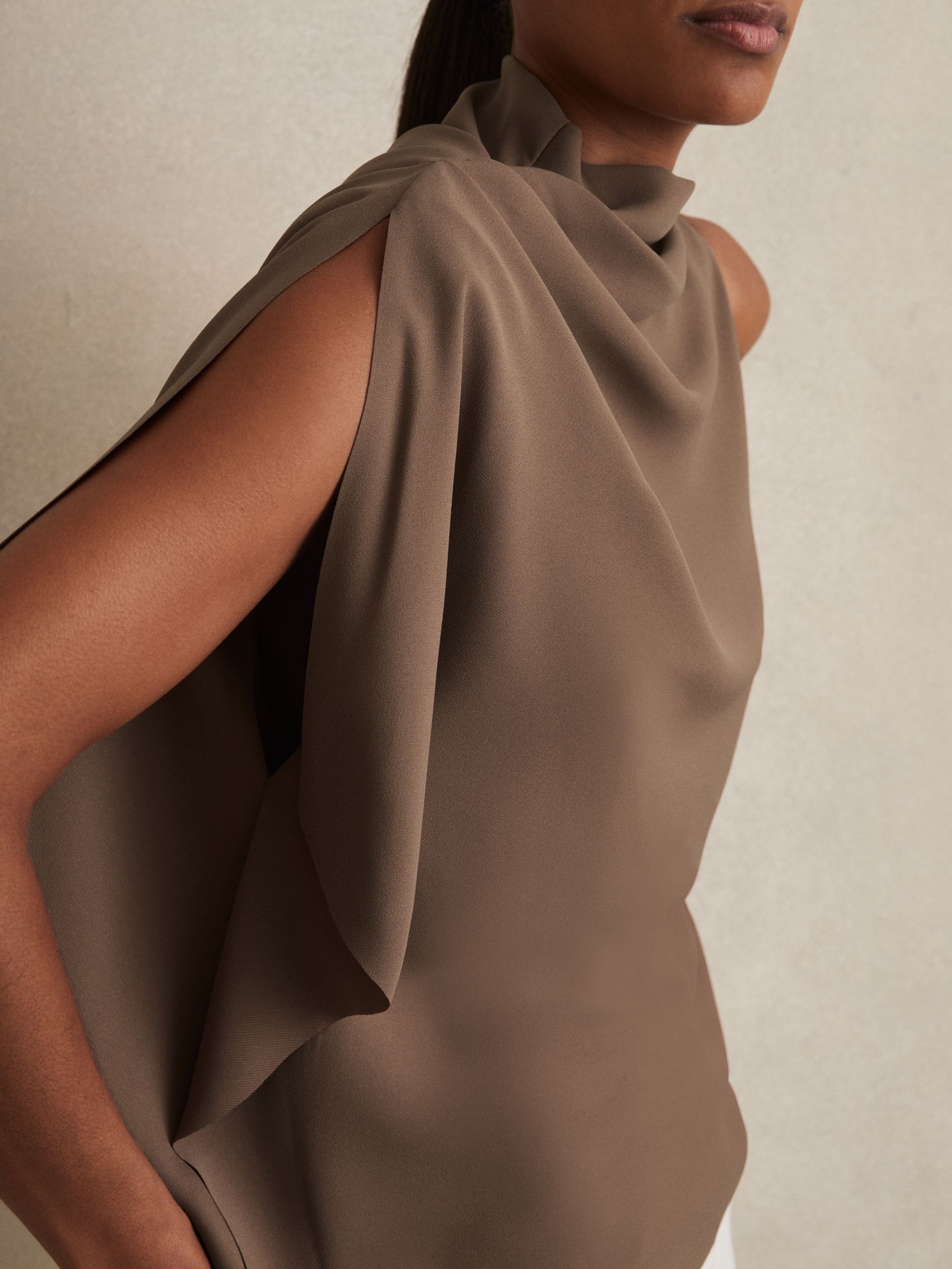 One-Shoulder Draped Top in Mink