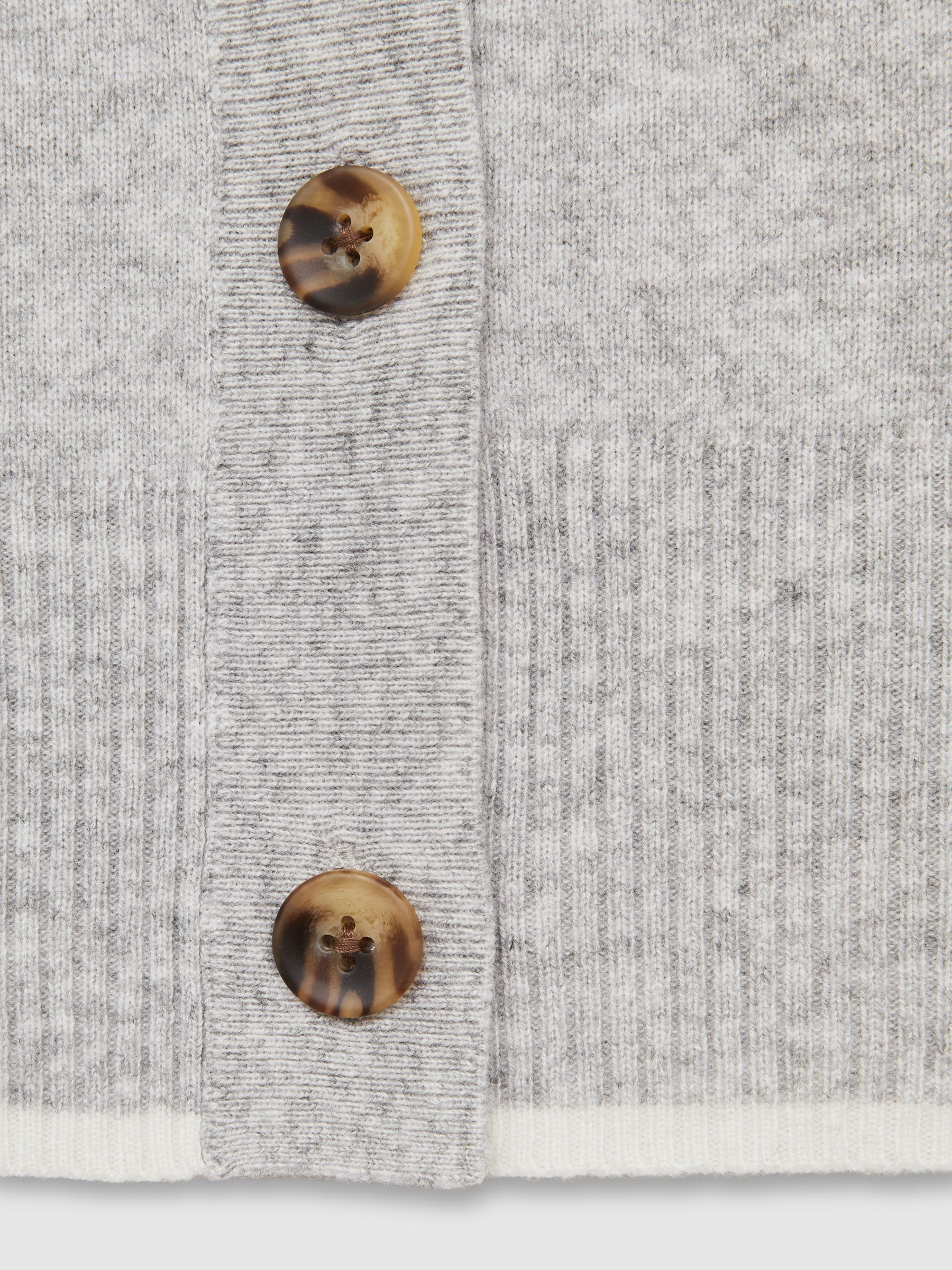 Tipped V-Neck Cardigan With Wool And Cashmere in Grey/Ivory