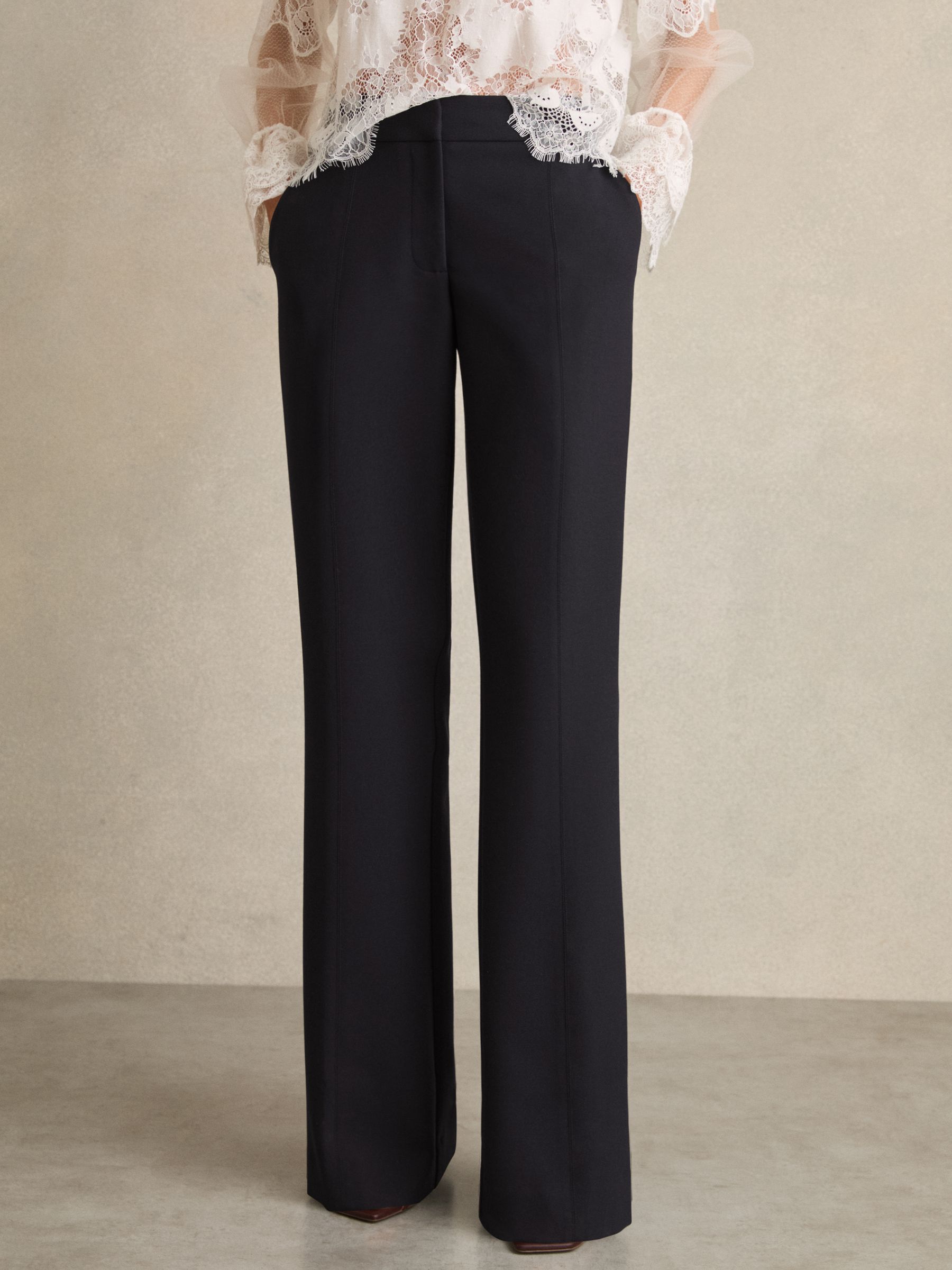 Petite Flared Tailored Trousers in Navy