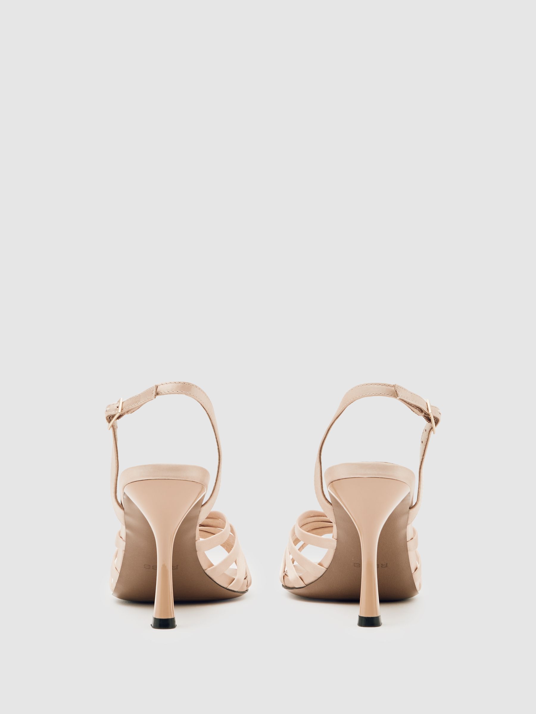 Satin Cross-Strap Heeled Sandals in Neutral