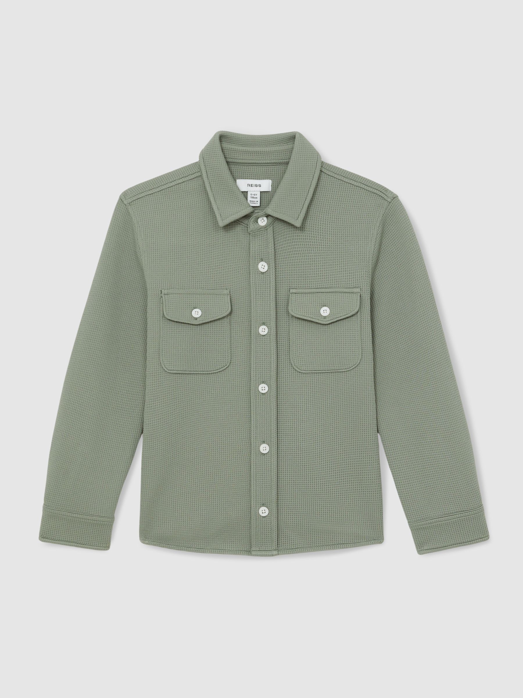 3-9 yrs Waffle-Textured Twin-Pocket Overshirt in Sage