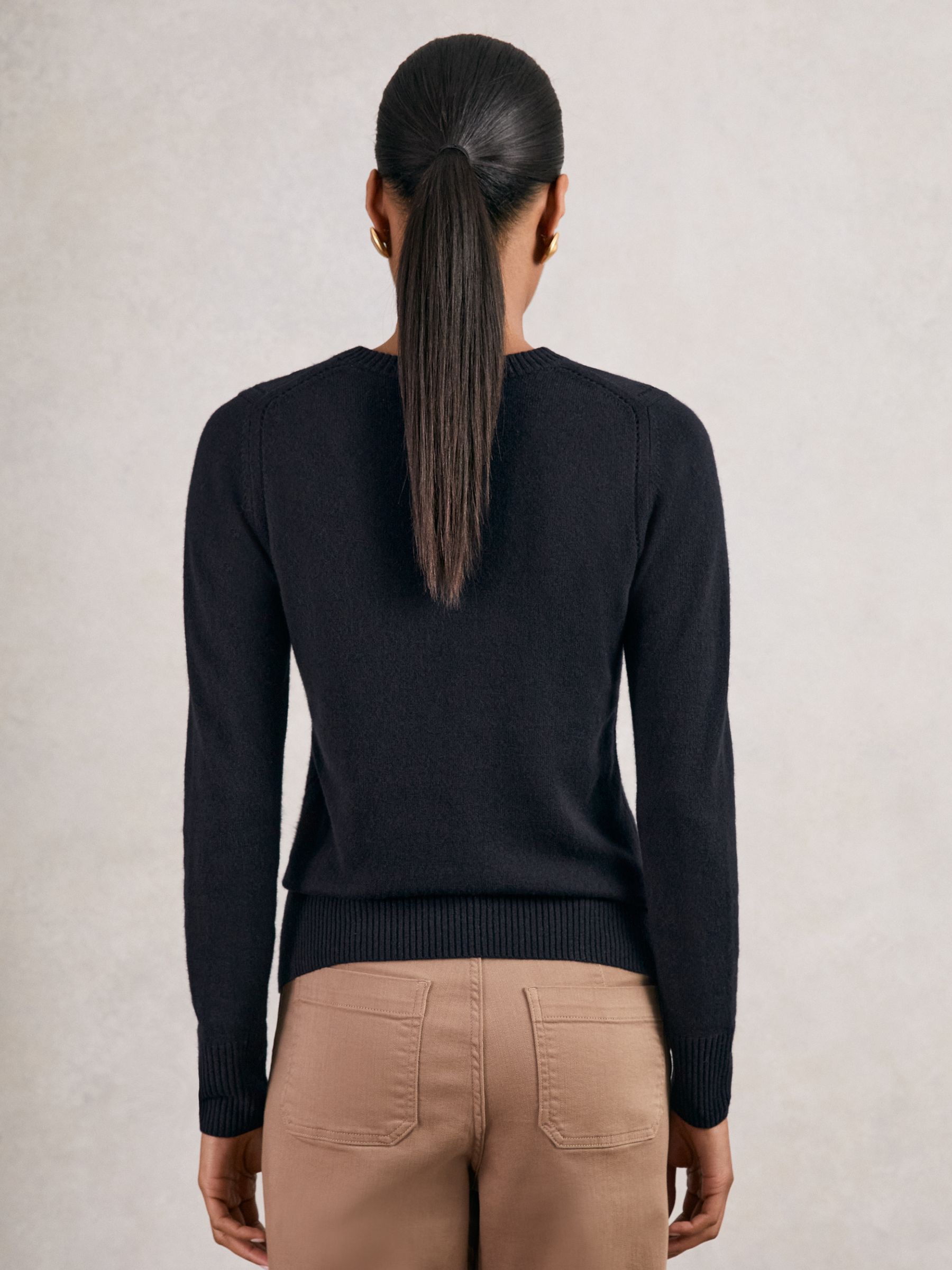 Wool-Blend Open-Stitch Jumper with Cashmere in Navy