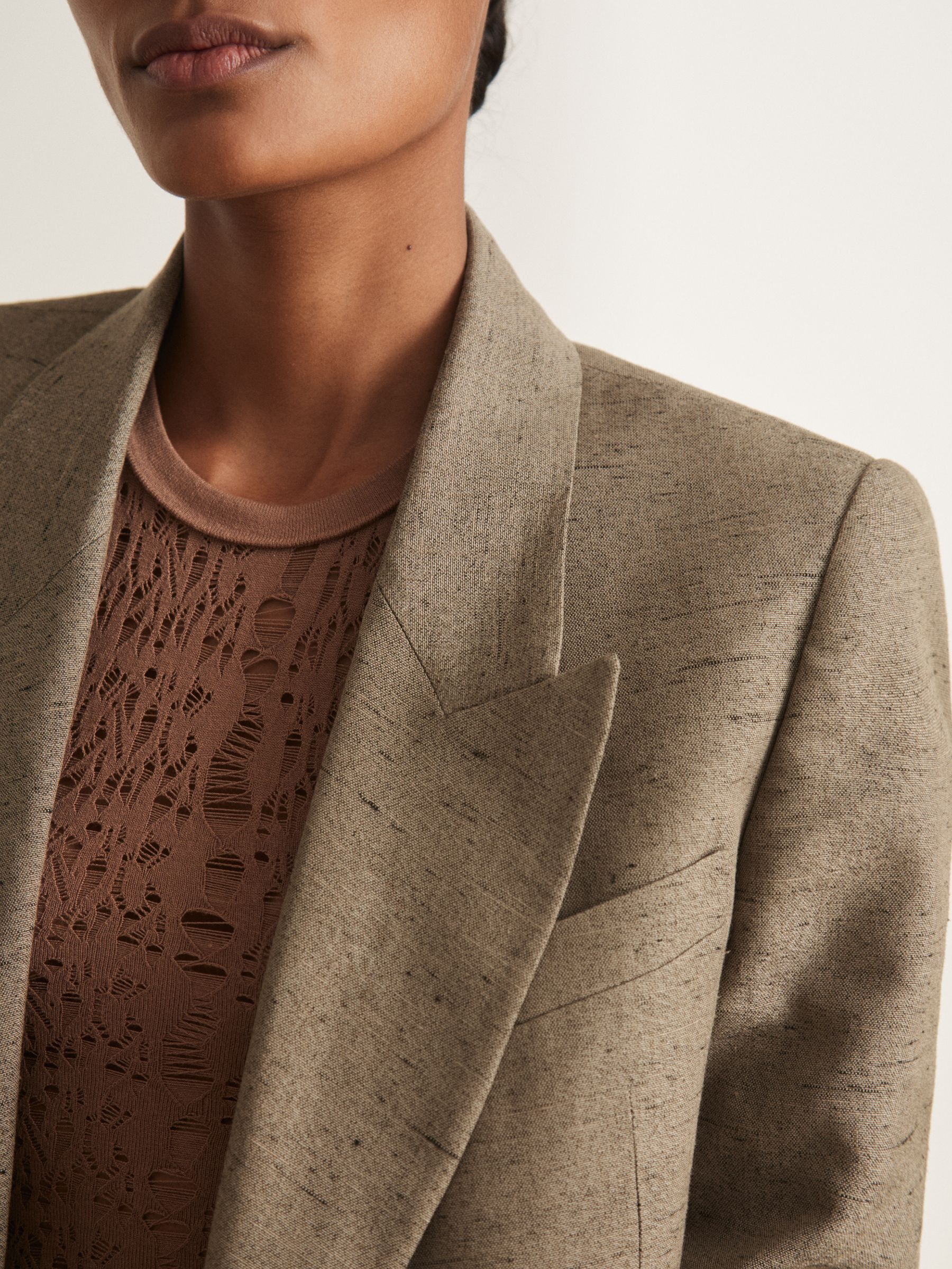 Atelier Double-Breasted Suit Jacket With Linen in Grey