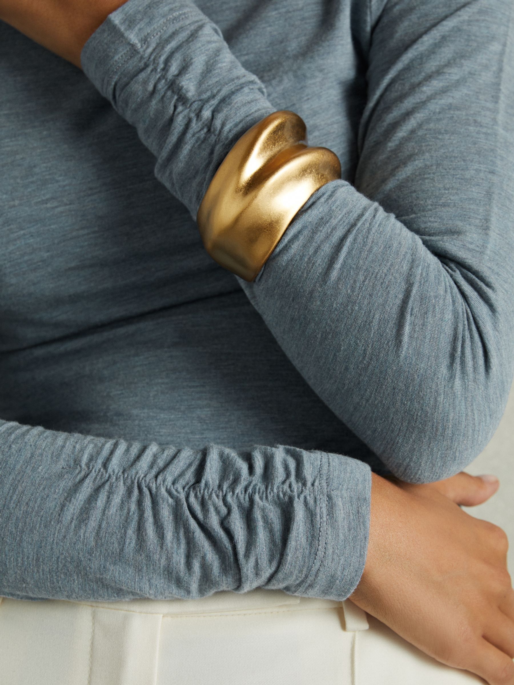 Ruched Jersey Top with Wool in Blue