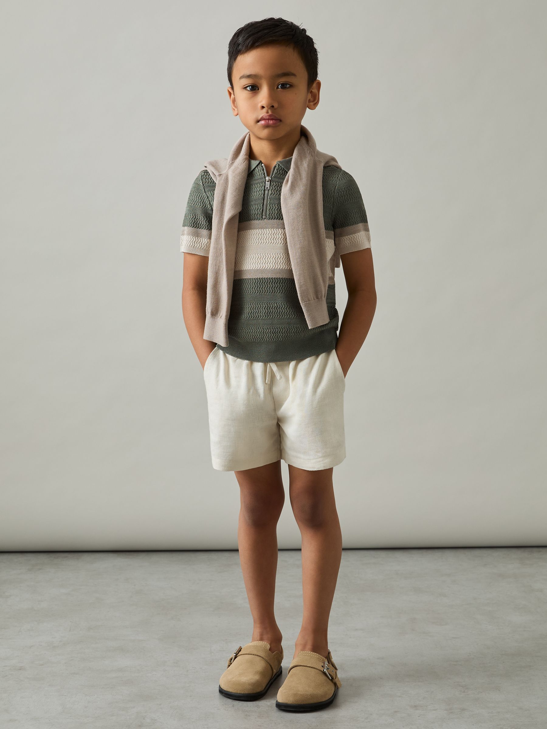 9-13 yrs Textured Colour-Block Polo Shirt in Sage Green