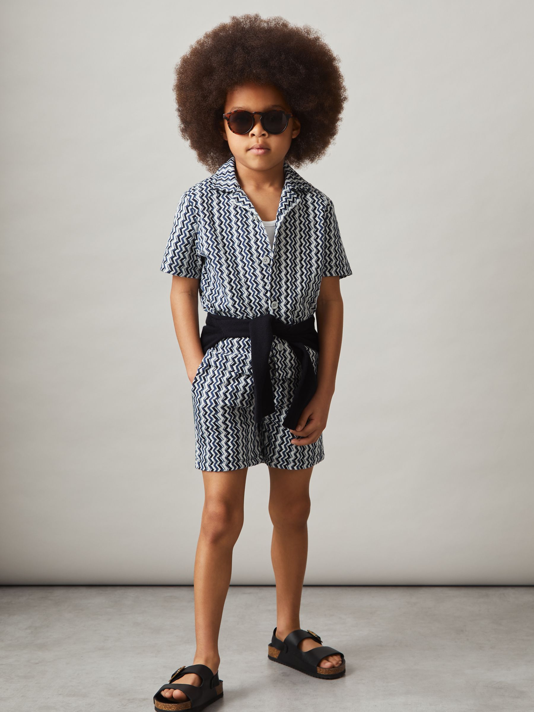 9-13 yrs Zig-Zag Knit Drawstring Shorts in Blue