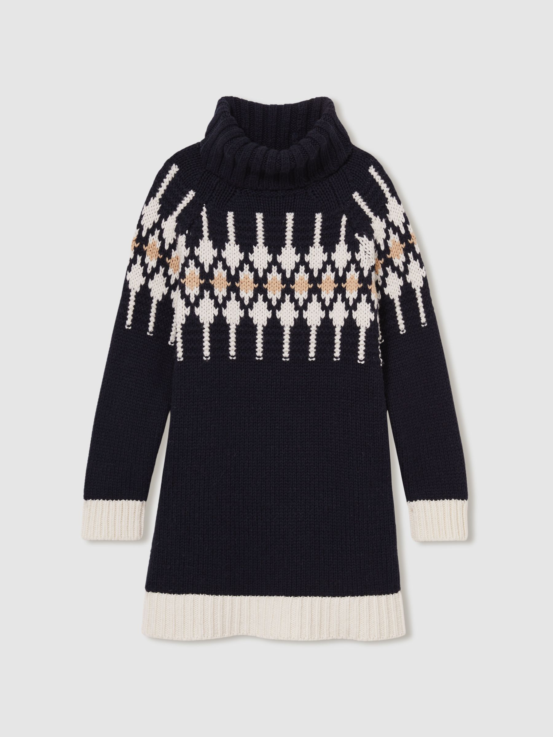 9-13 yrs Wool-Blend Fair Isle Roll-Neck Dress in Navy