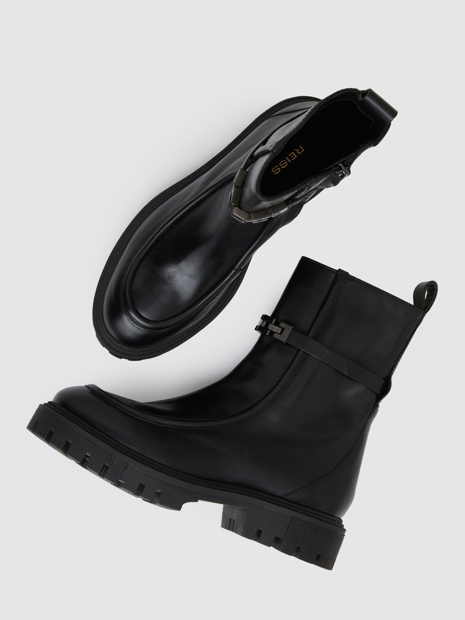 Chain Embellished Ankle Boots in Black