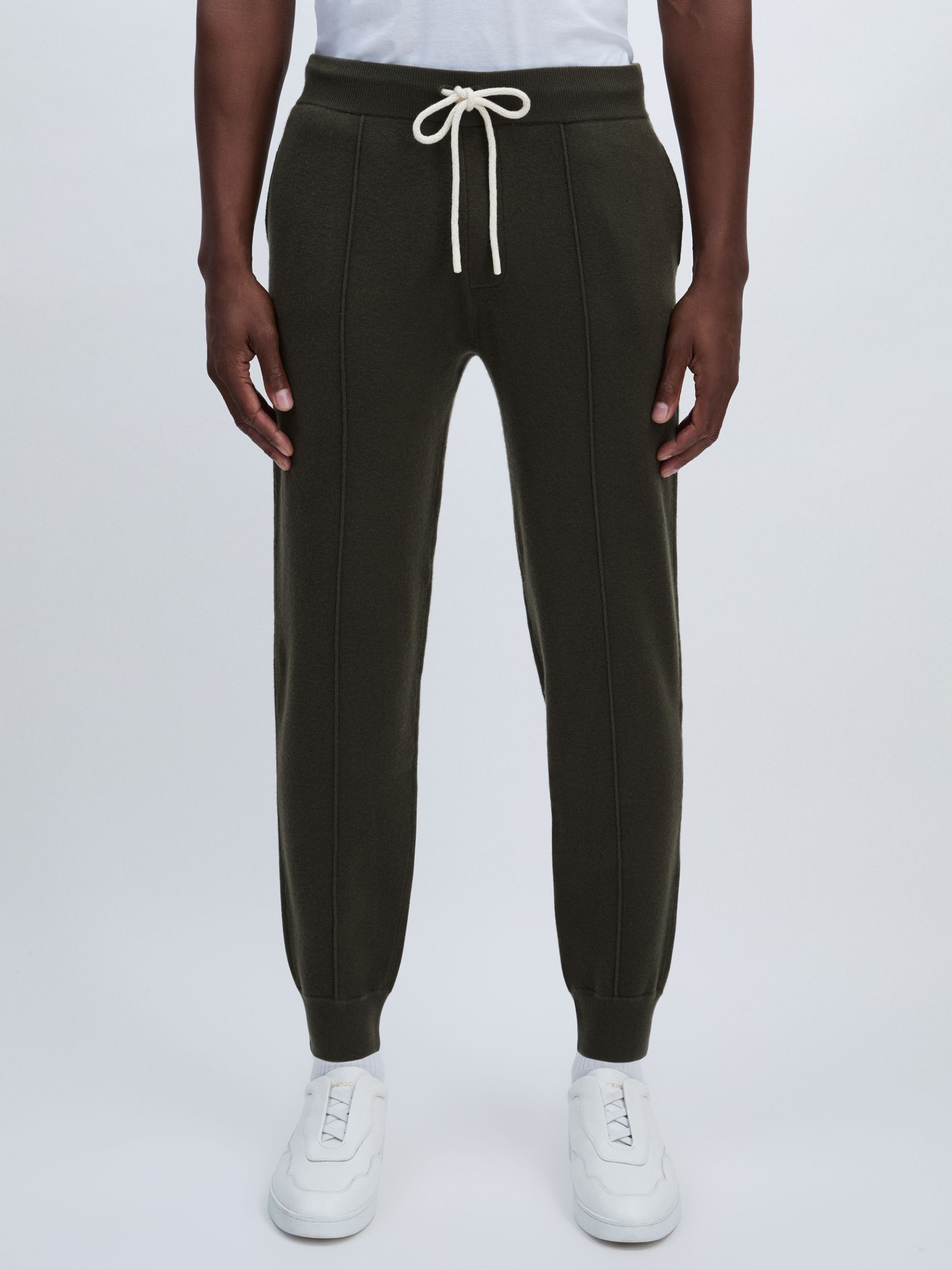 Paige Compact-Knit Drawstring Trousers in Khaki