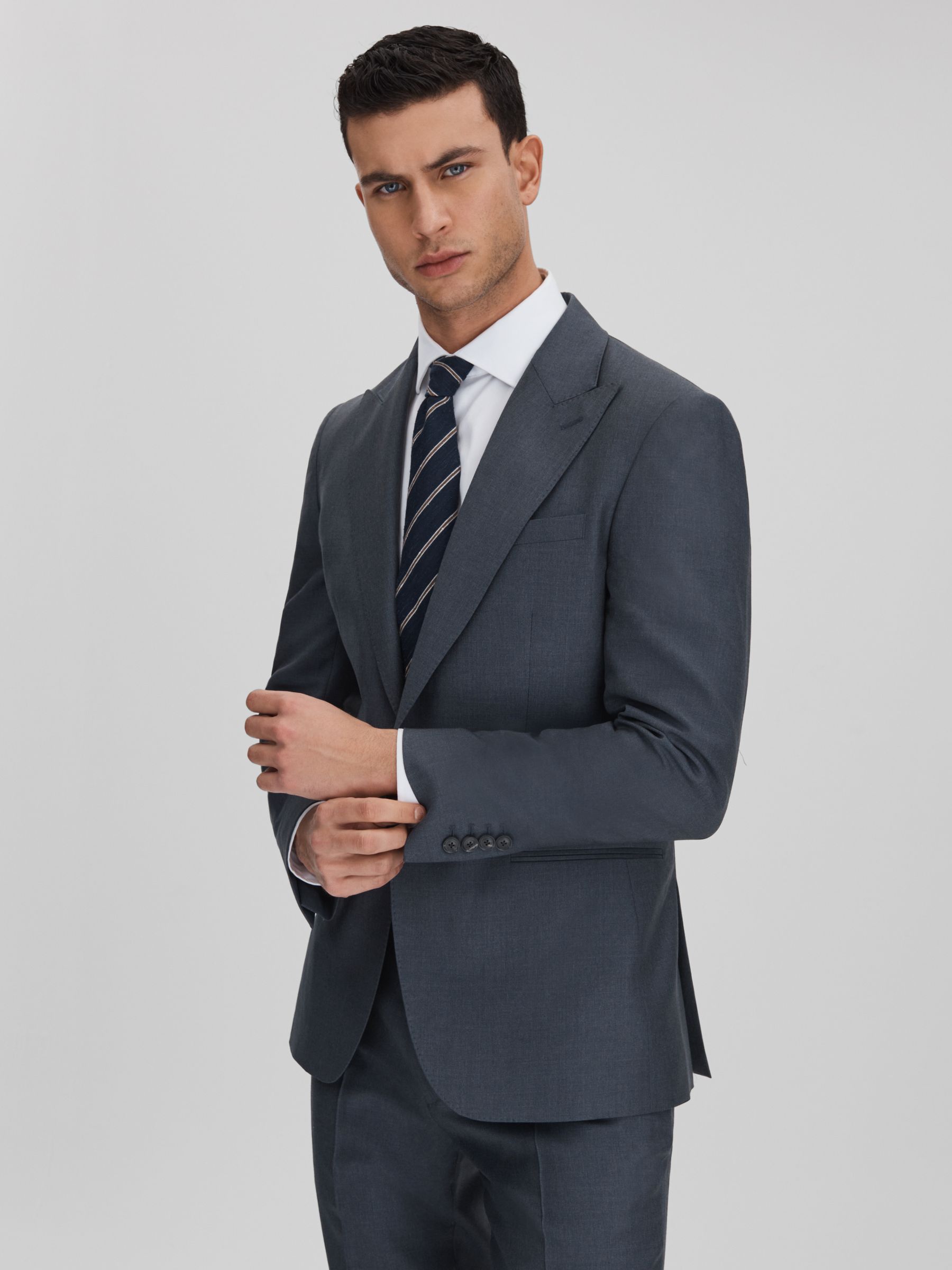 Slim Fit Single Breasted Wool Blazer in Airforce Blue