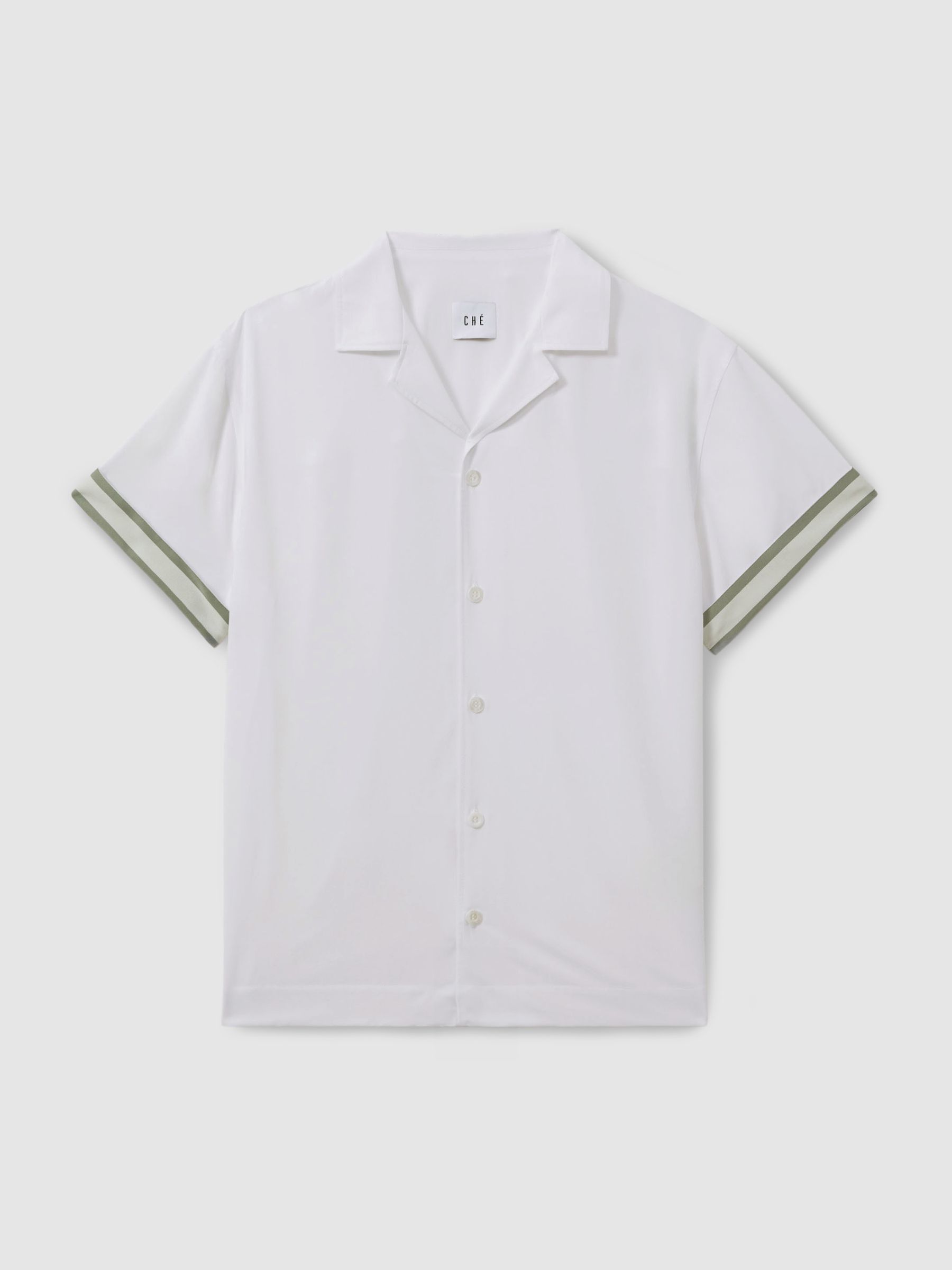Reiss | Ché Cuff Detail Cuban Collar Shirt in White