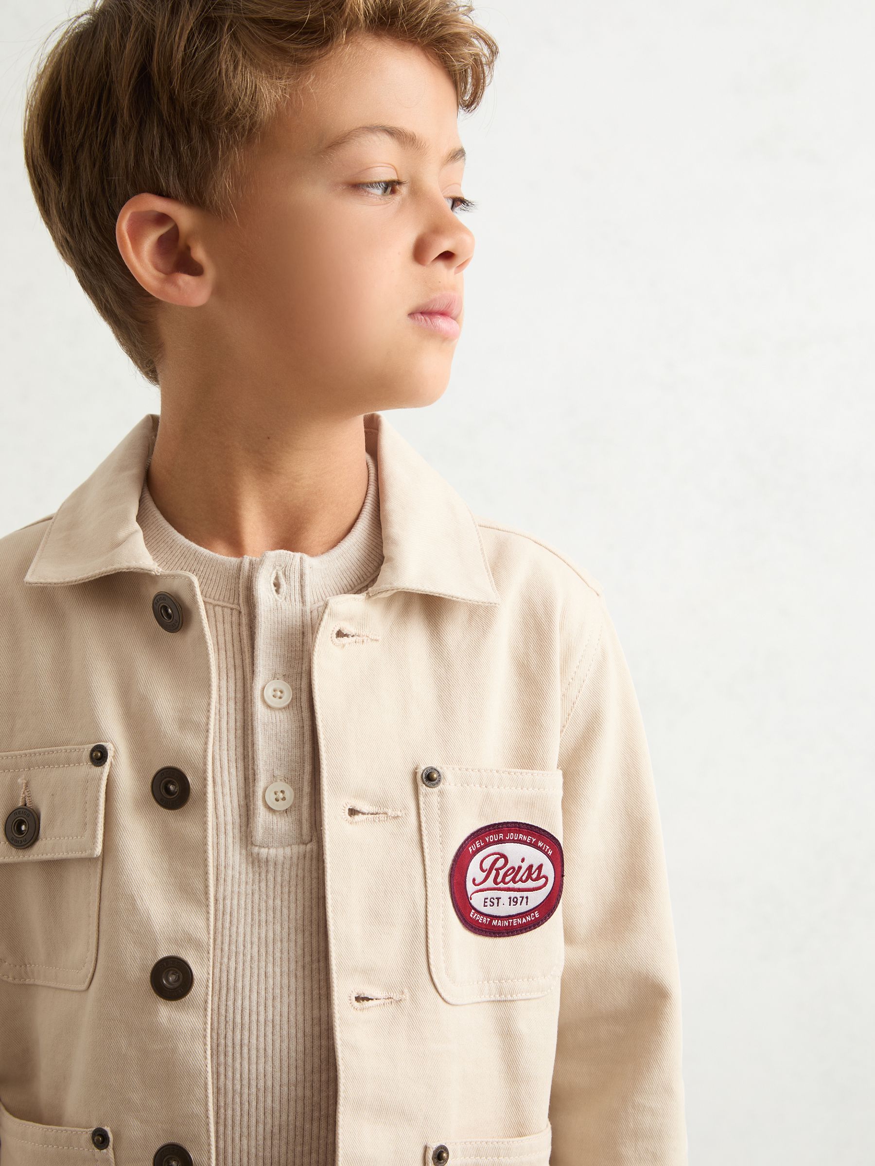 9-13 yrs Denim Motor Cars Overshirt in Off White