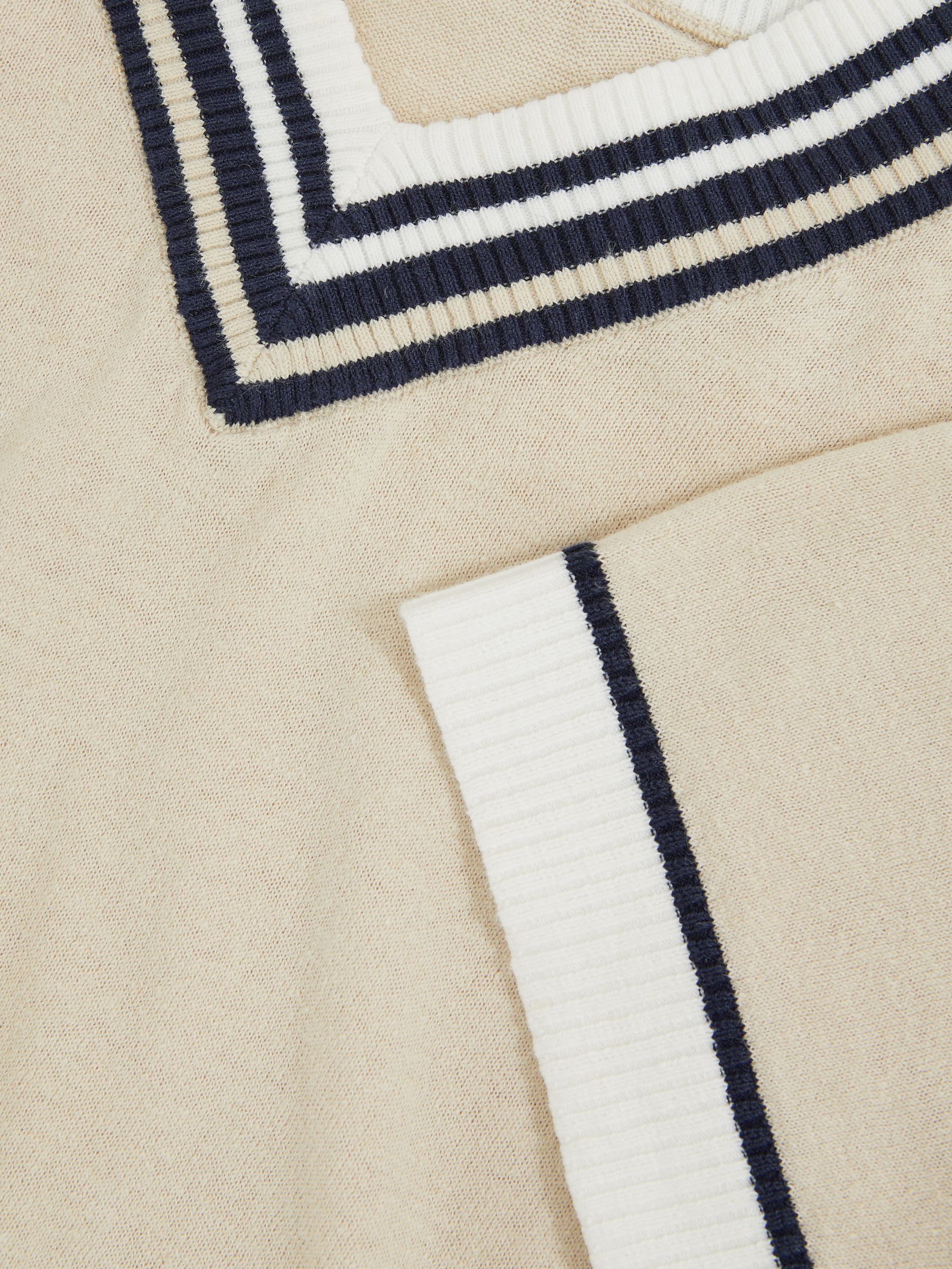 9-13 yrs Cotton-Linen Knit V-Neck Cricket Top in Neutral