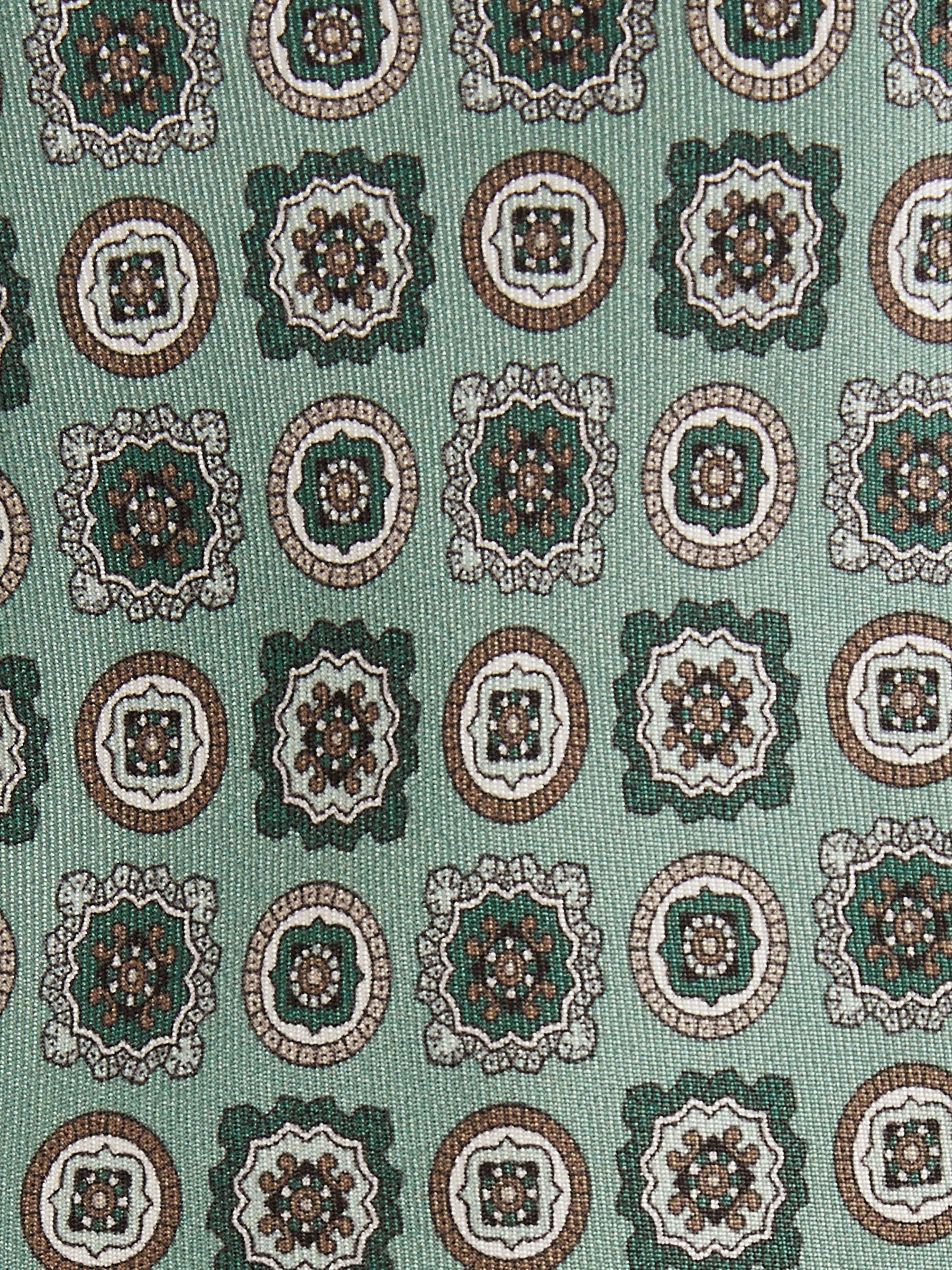 Silk Foulard Medallion Print Tie in Soft Sage