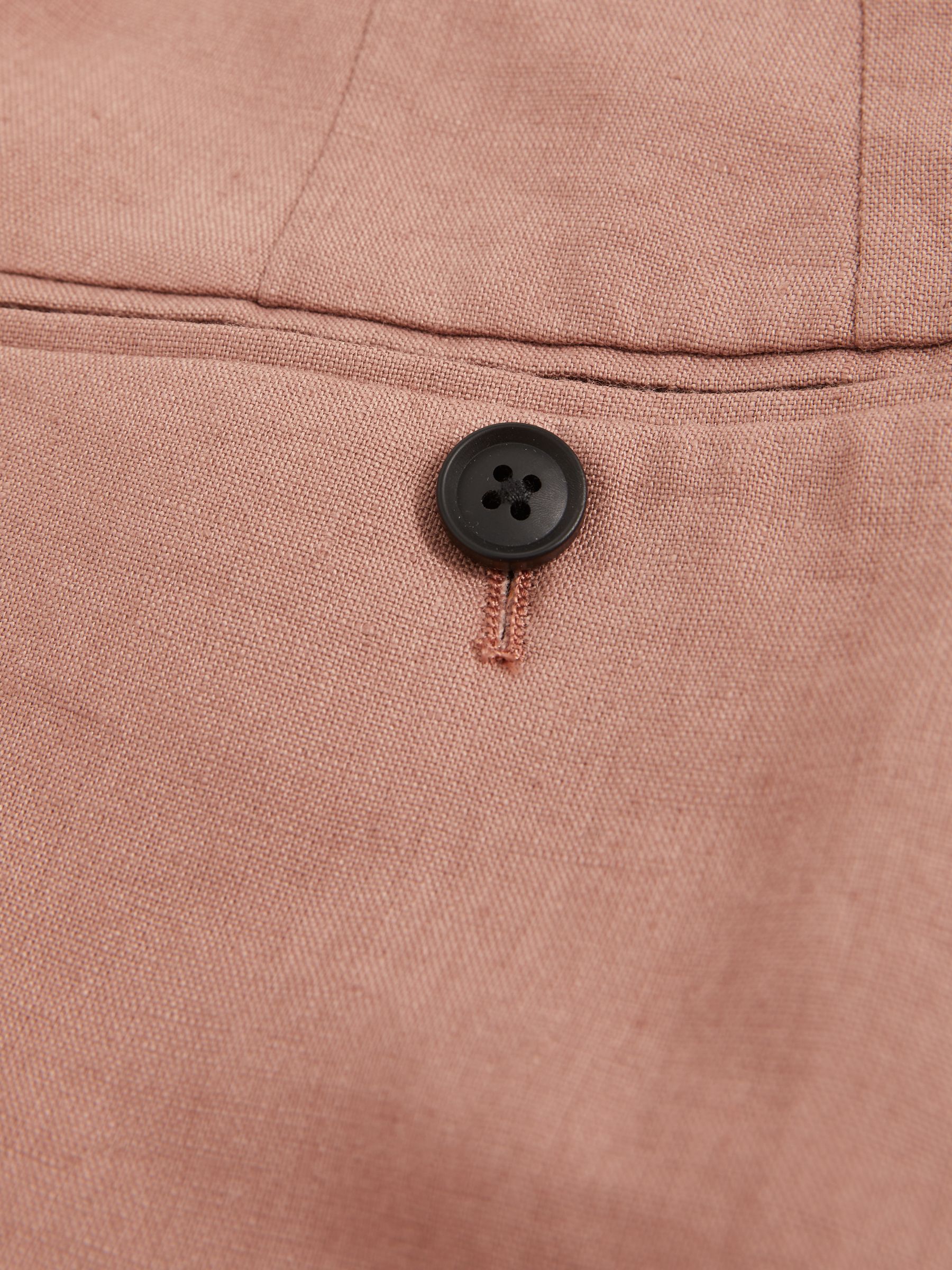 Slim Fit Linen Trousers in Rose Pink