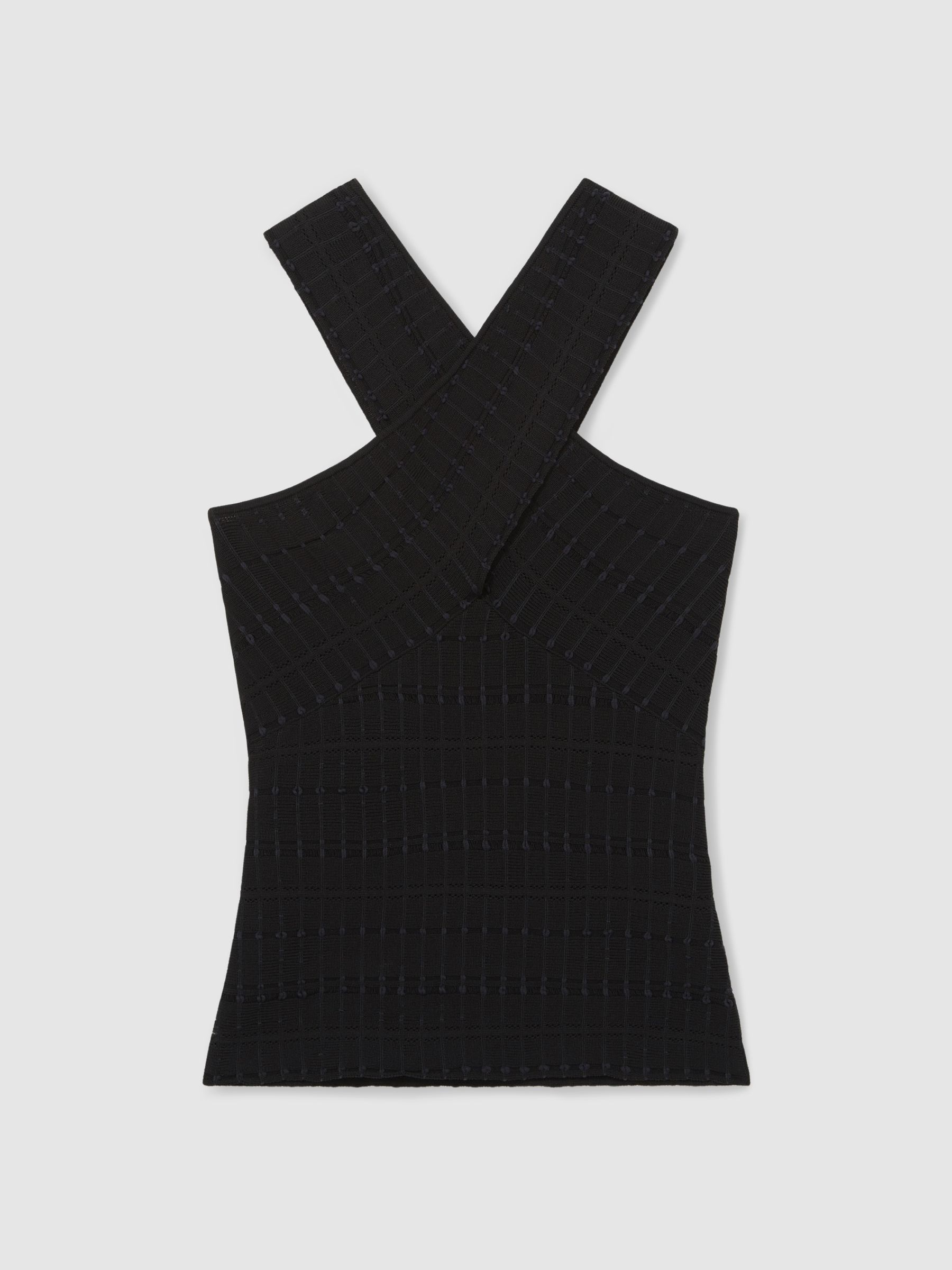 Cross Neck Textured Top in Black
