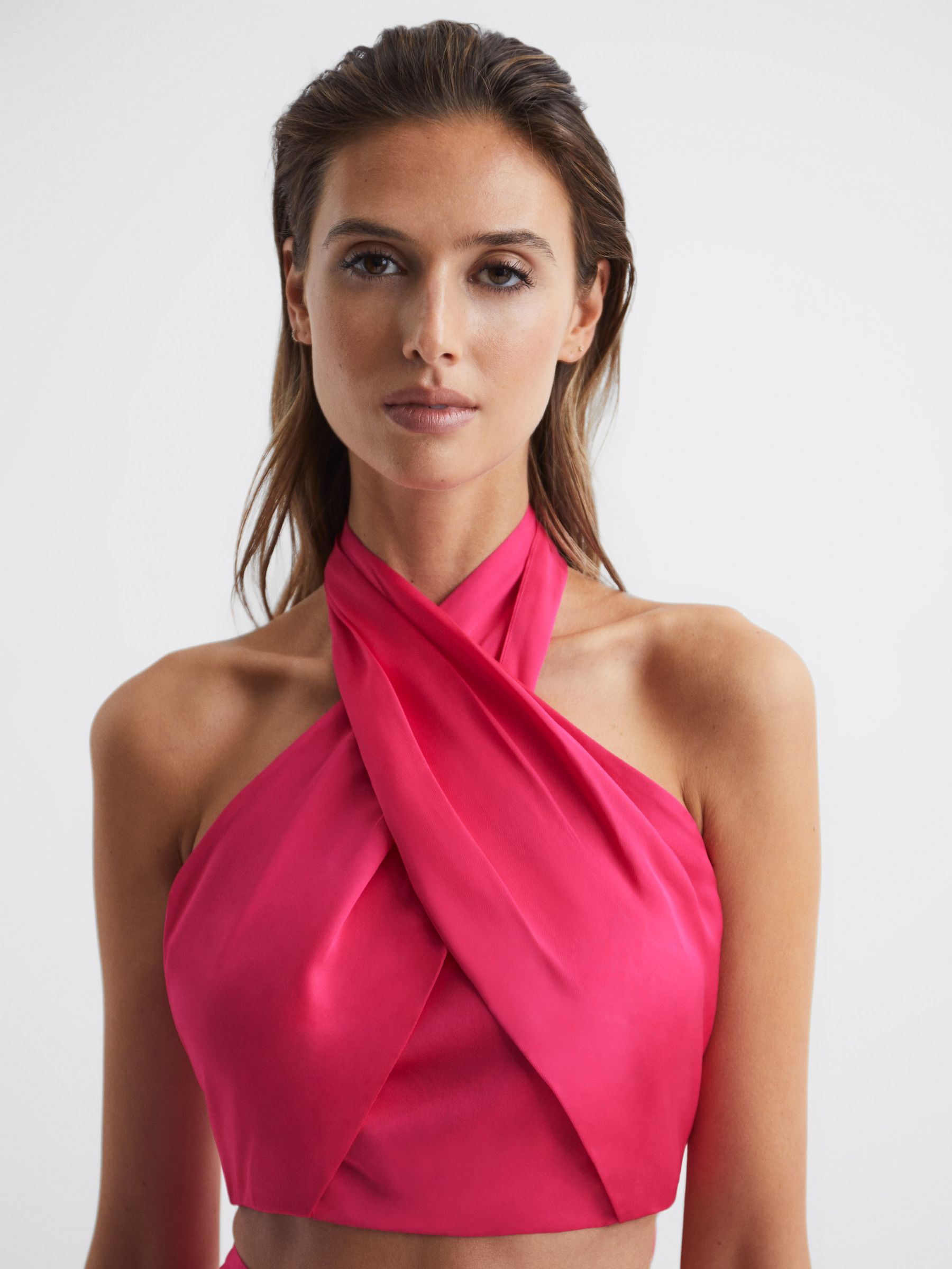 Cropped Halter Occasion Top in Pink