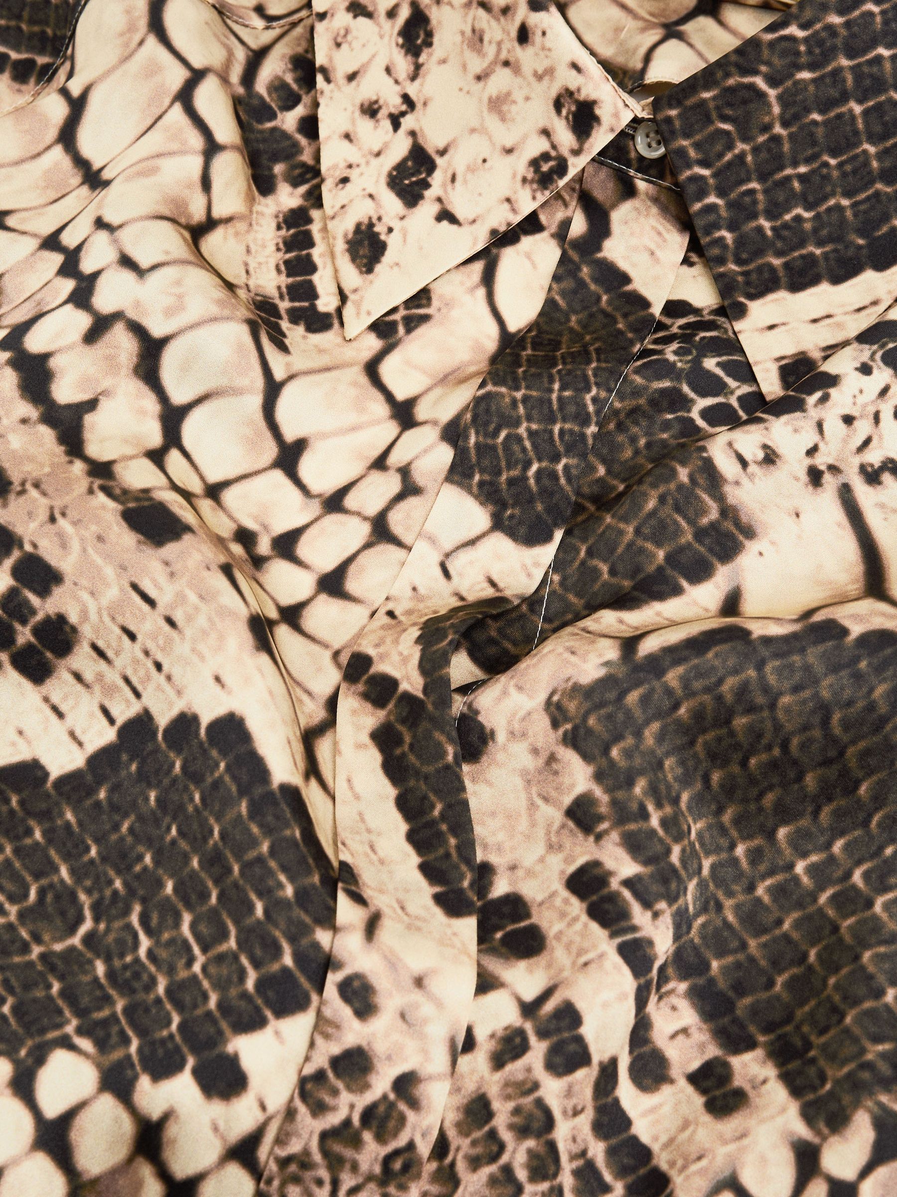 Silk Snake Print Drape Back Shirt in Snake