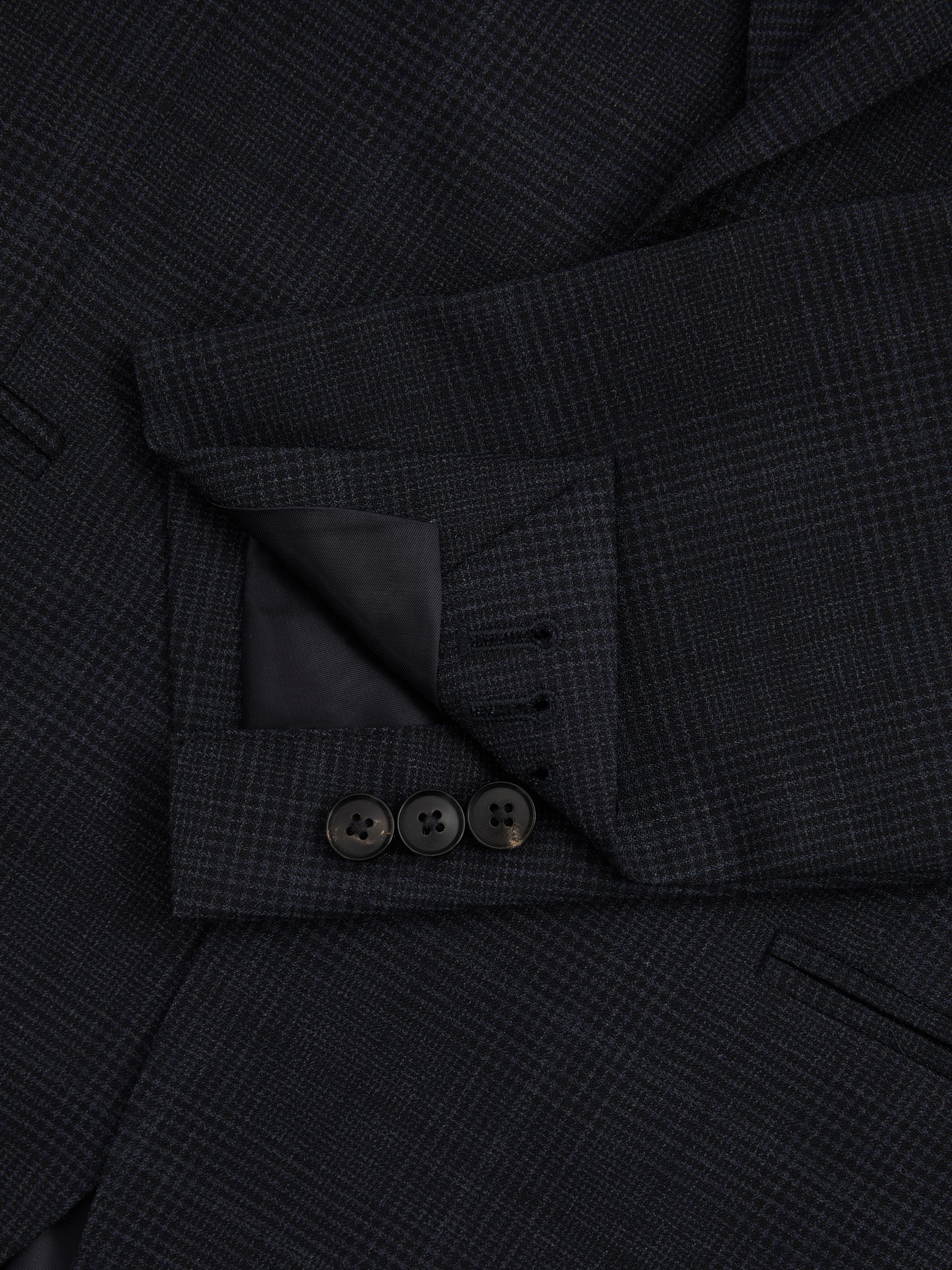 Single-Breasted Wool Blend Blazer in Prince of Wales Check in Navy