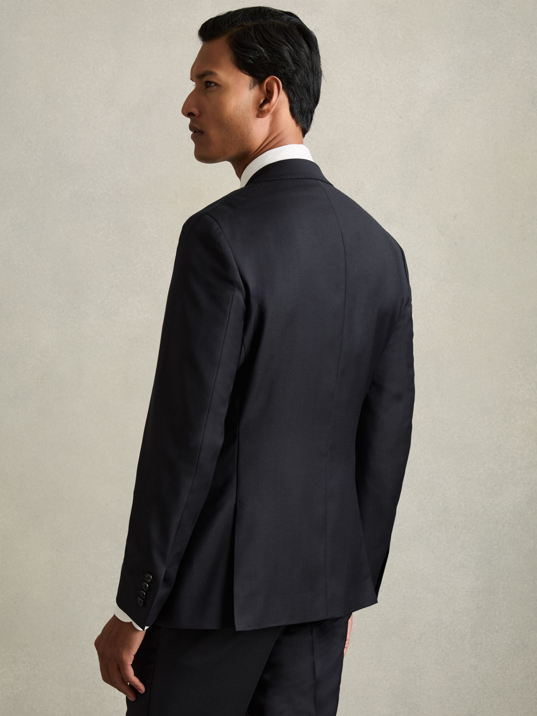 Slim-Fit Single Breasted Wool Suit Jacket in Navy