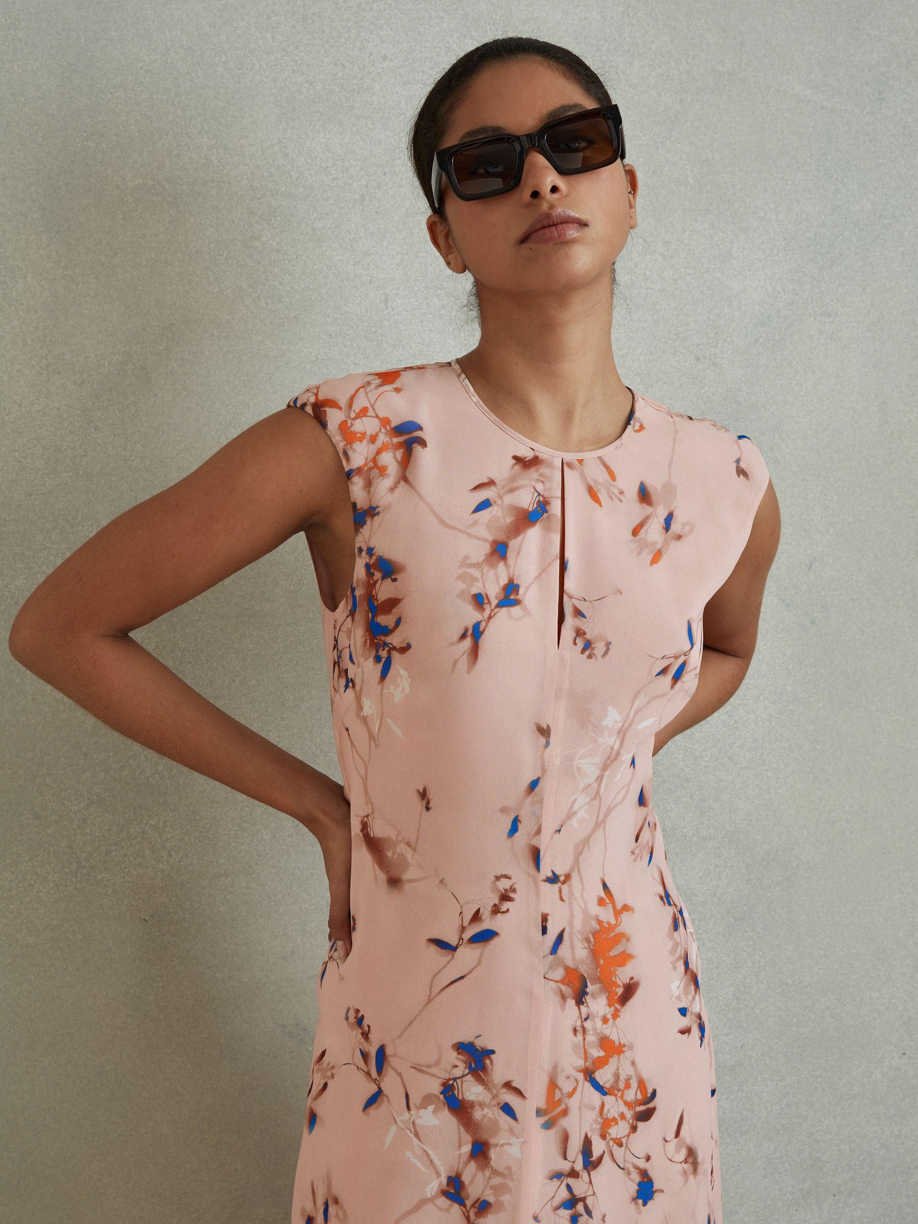 Printed Open Back Midi Dress in Blush