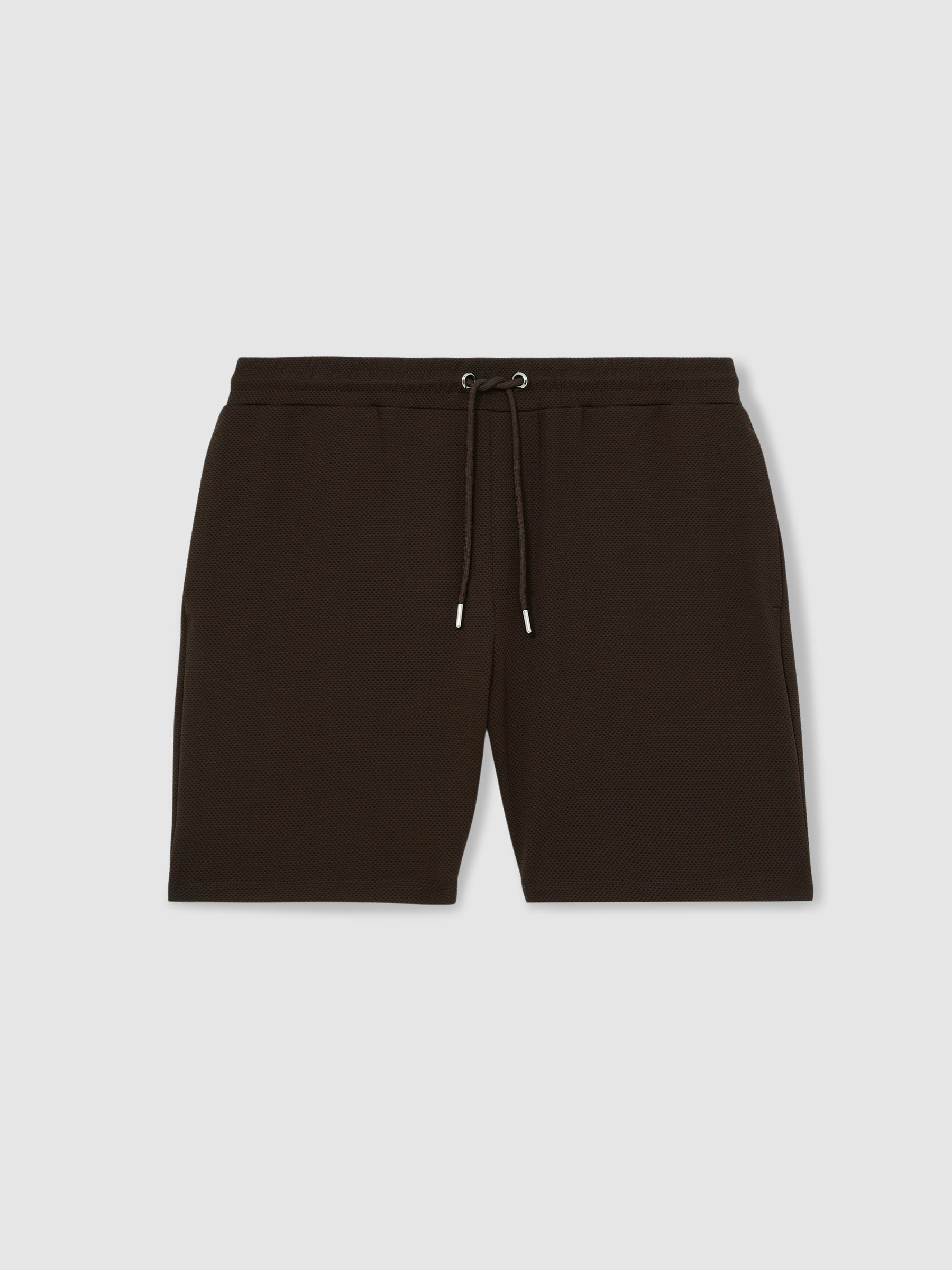 Textured Drawstring Shorts in Chocolate Brown