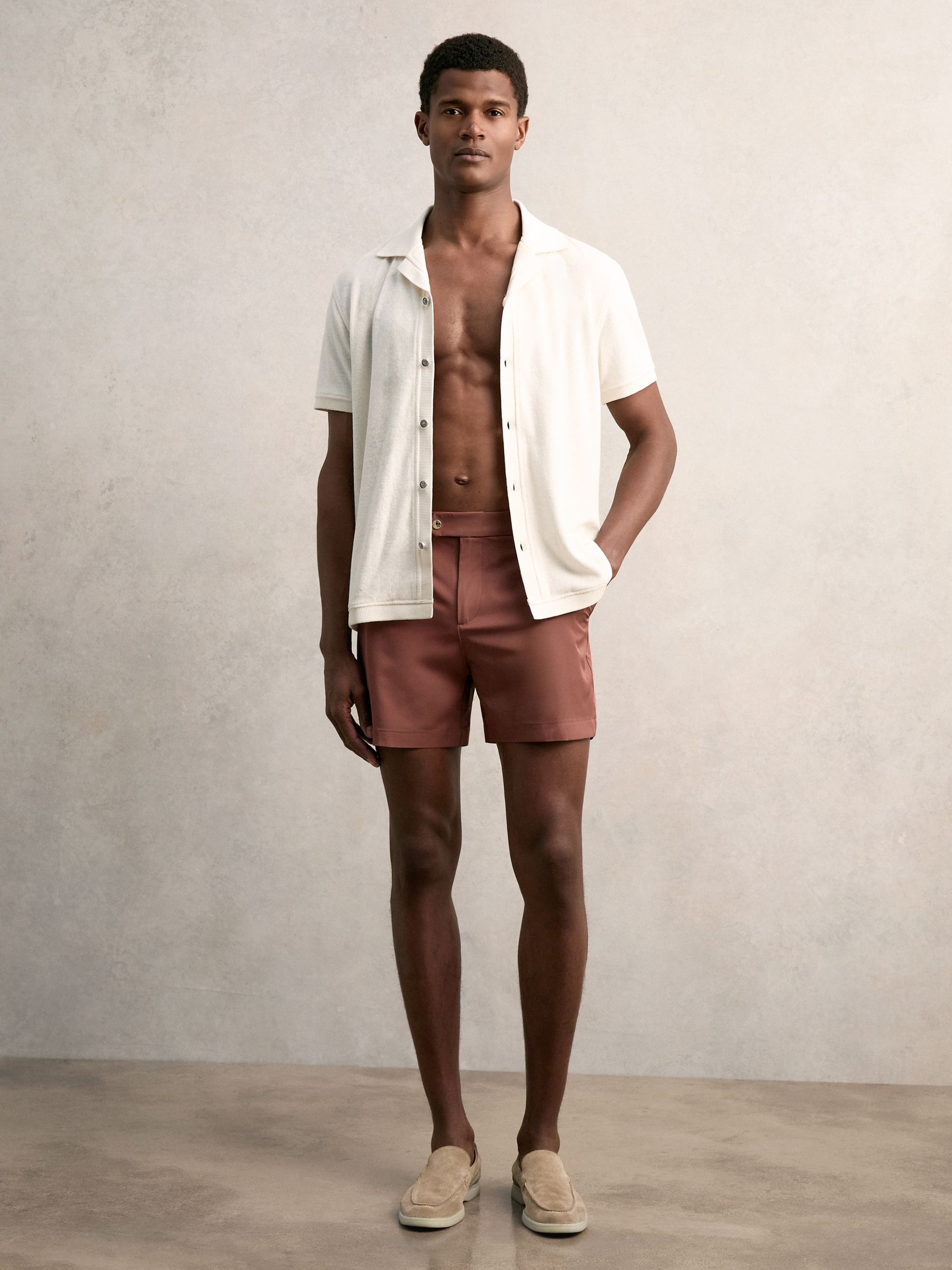 Cotton Blend Towelling Shirt in White