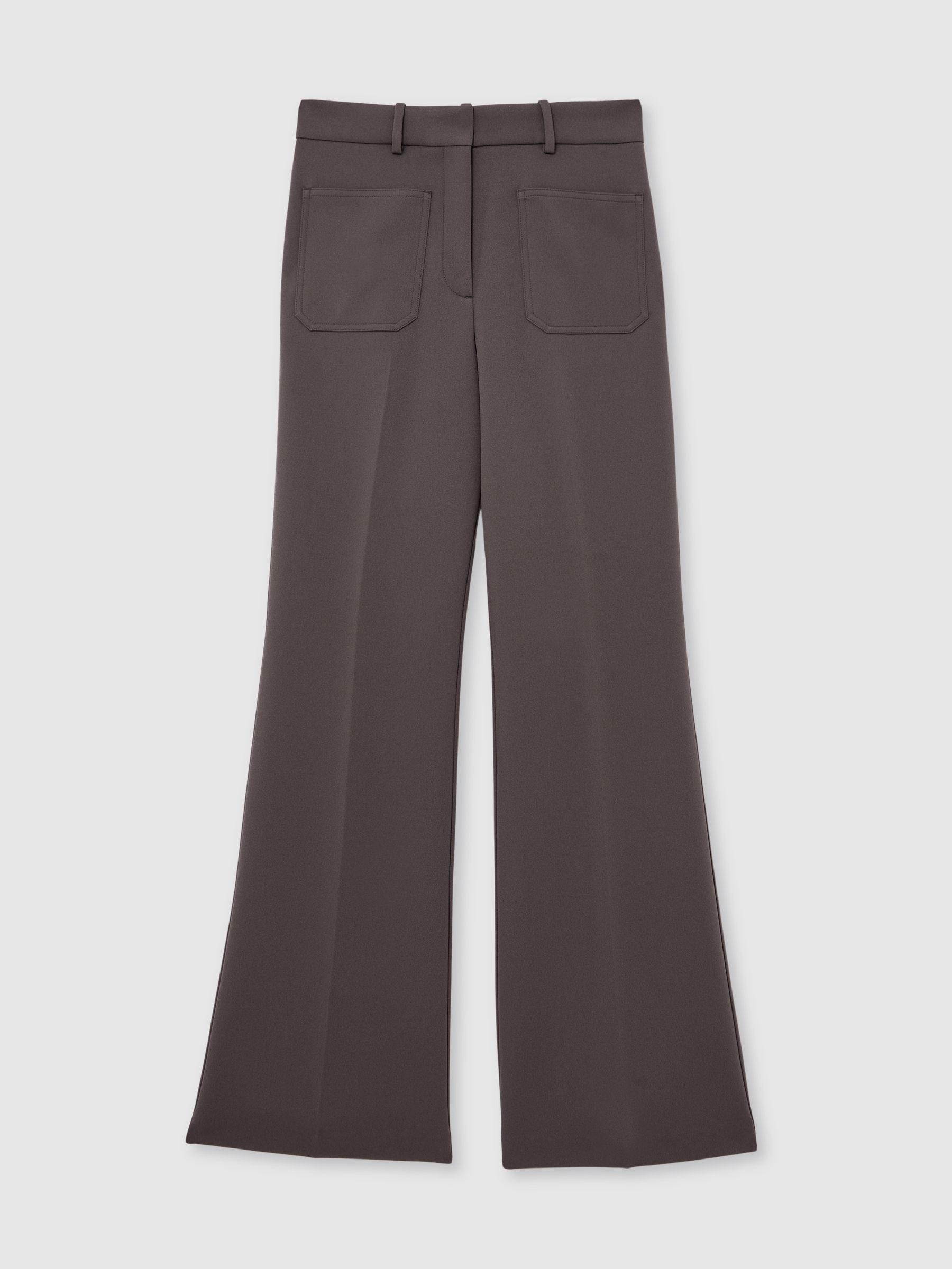 Petite Twill Patch-Pocket Flared Trousers in Mauve Neutral