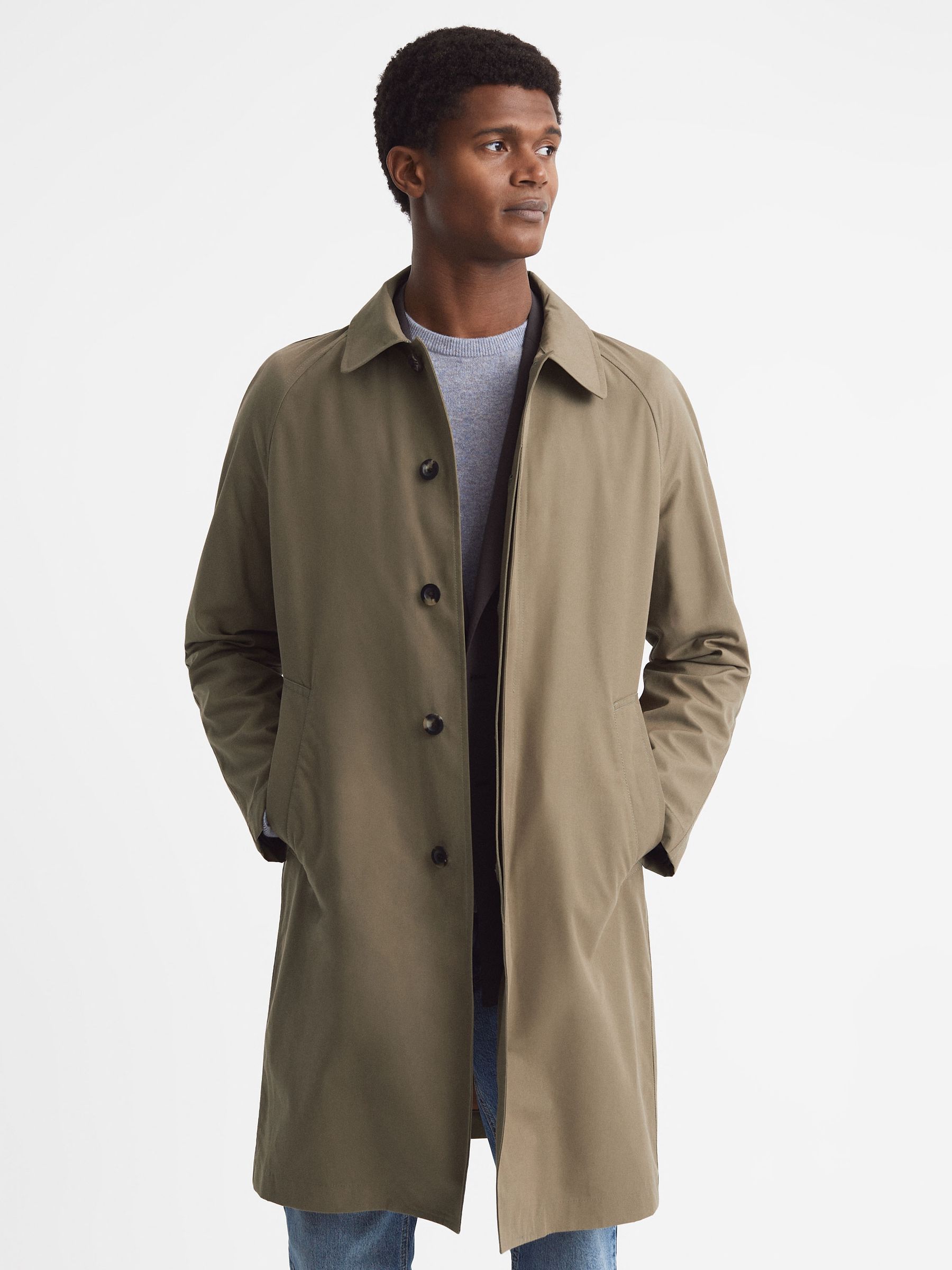 Private White Mid-Length Trench Coat in Sage