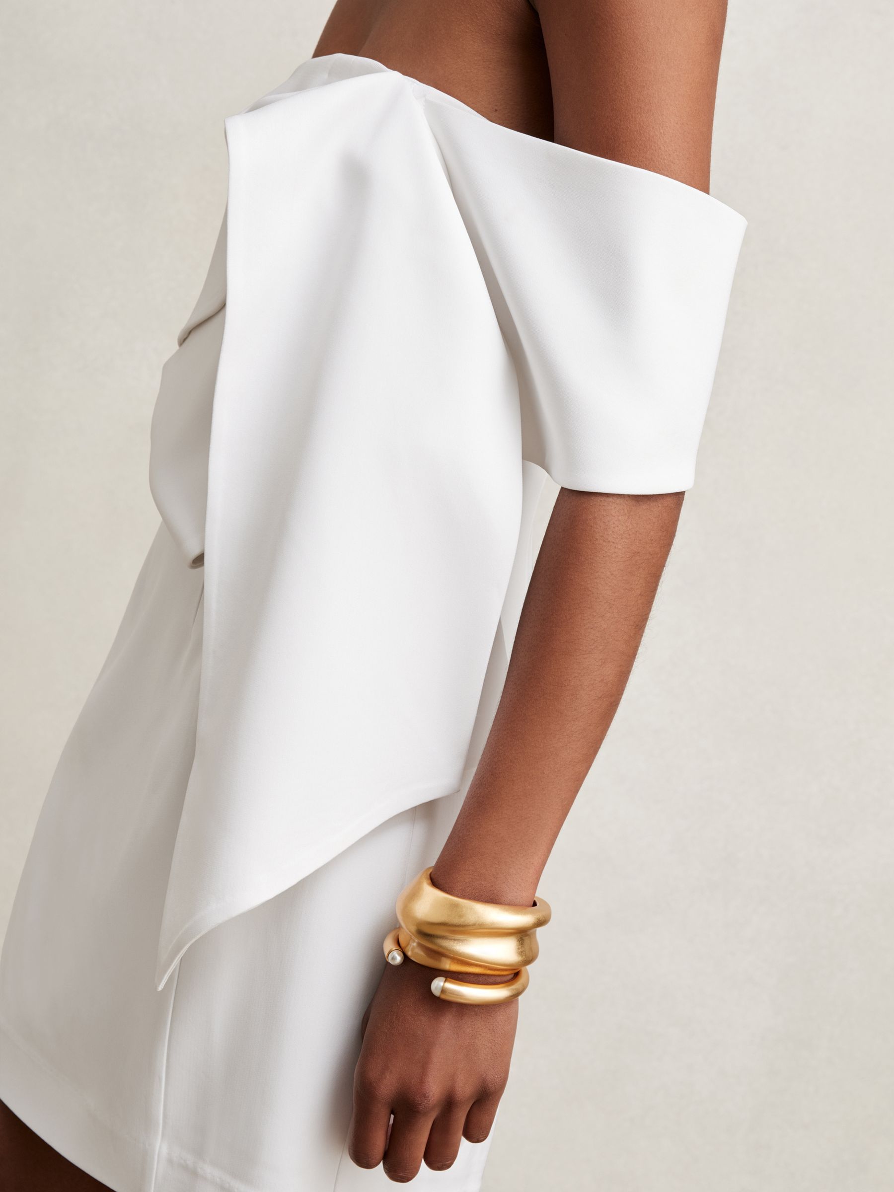 Sculptural Off-Shoulder Mini Dress in Ivory