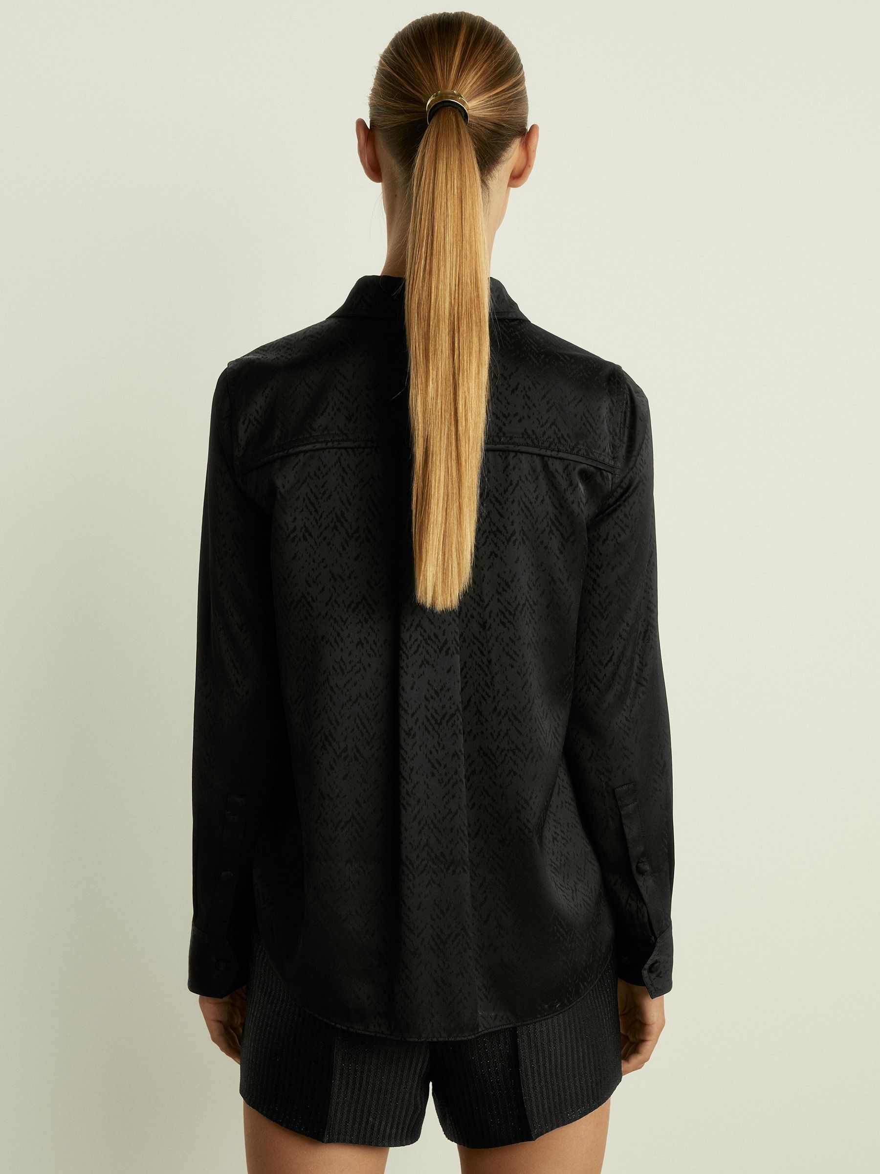 Herringbone-Jacquard Satin Shirt in Black