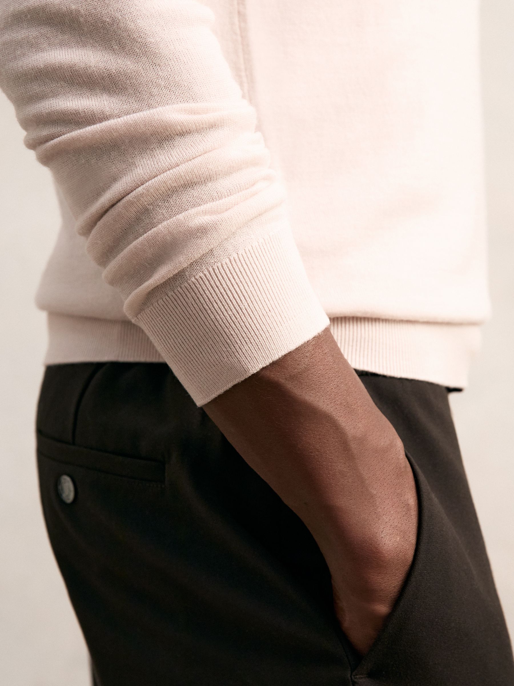 Merino Wool Half-Zip Funnel Neck Jumper in Beige