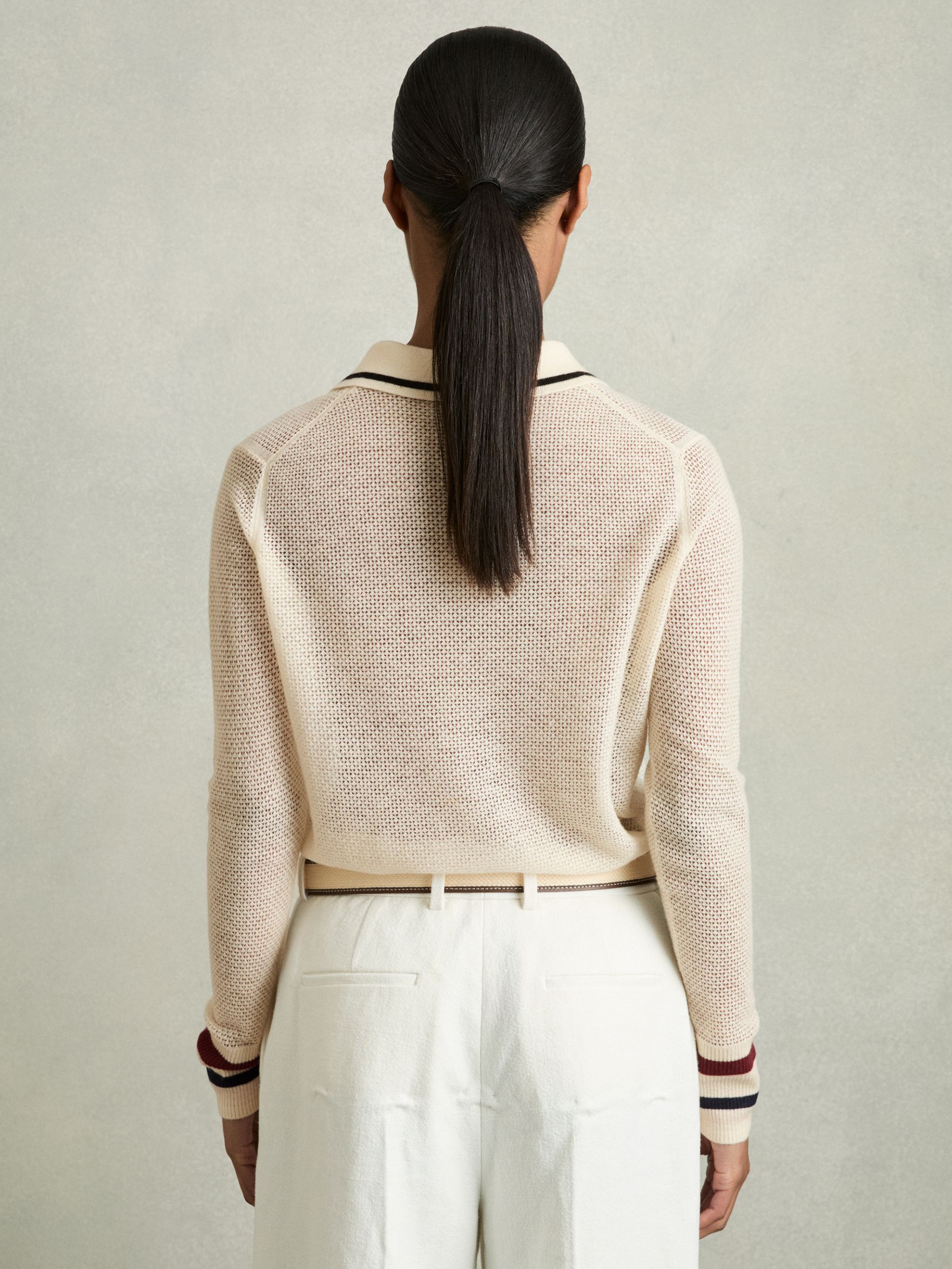 Wool-Cashmere Tipped Polo Jumper in Neutral