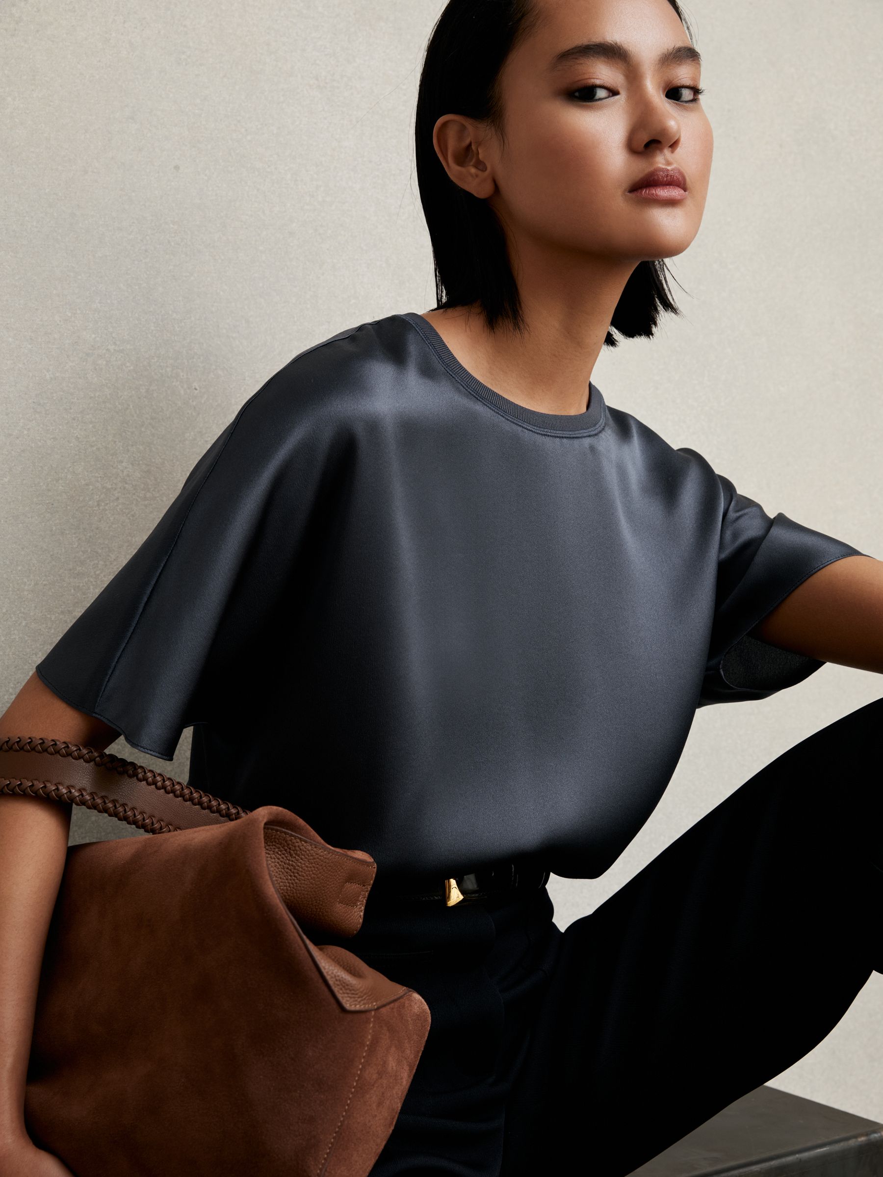 Silk Short-Sleeve Top in Blue