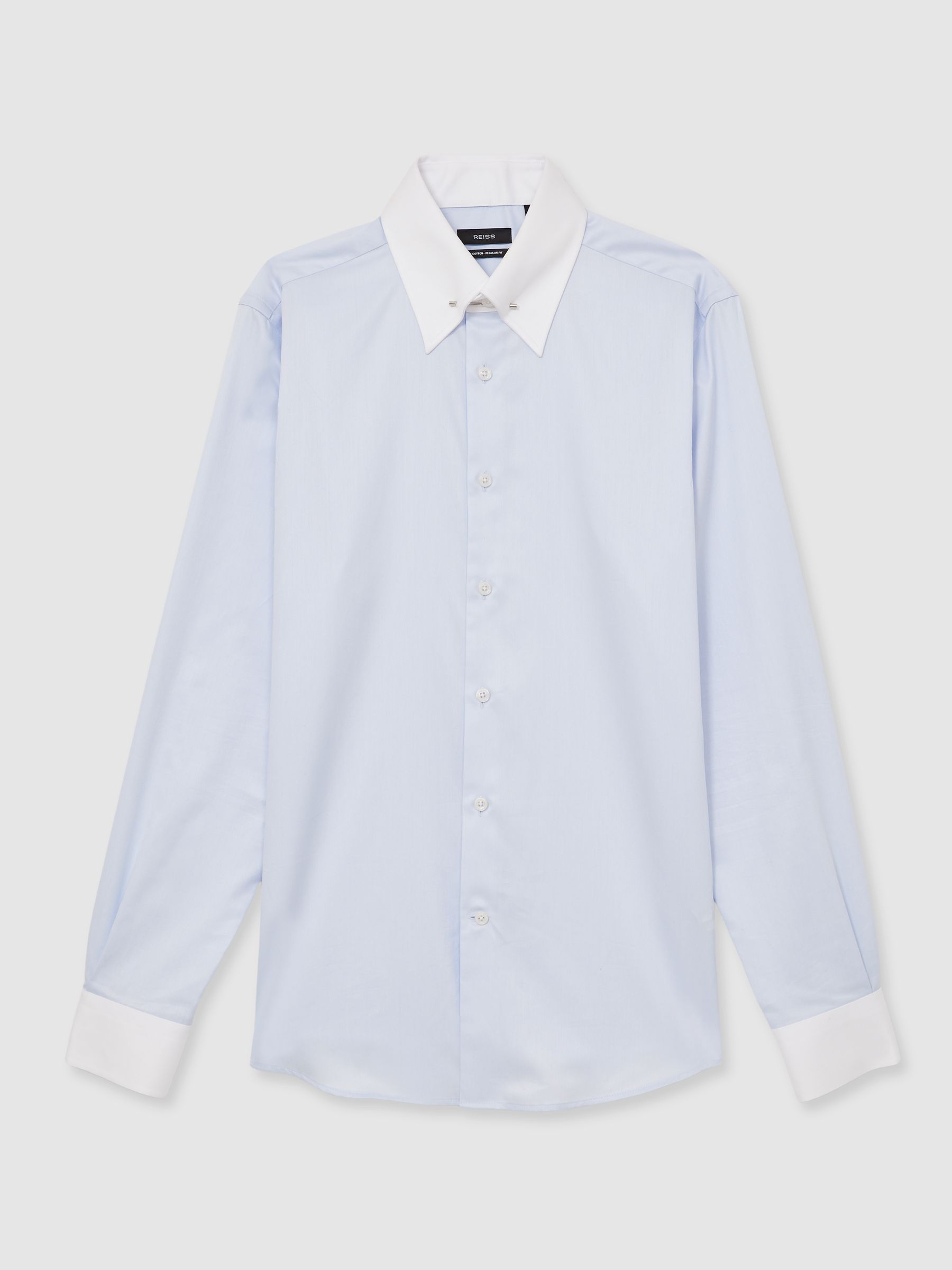 Regular-Fit Cotton Pin-Collar Shirt in Contrast S Blue