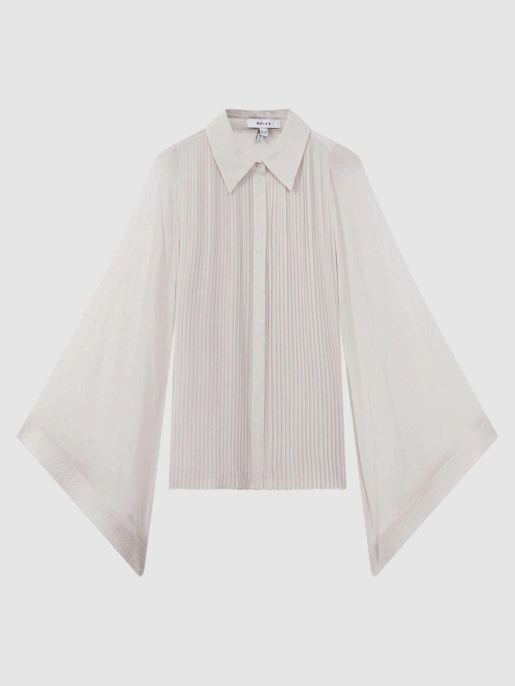 Pleated Flared Sleeve Blouse in Pale Blue