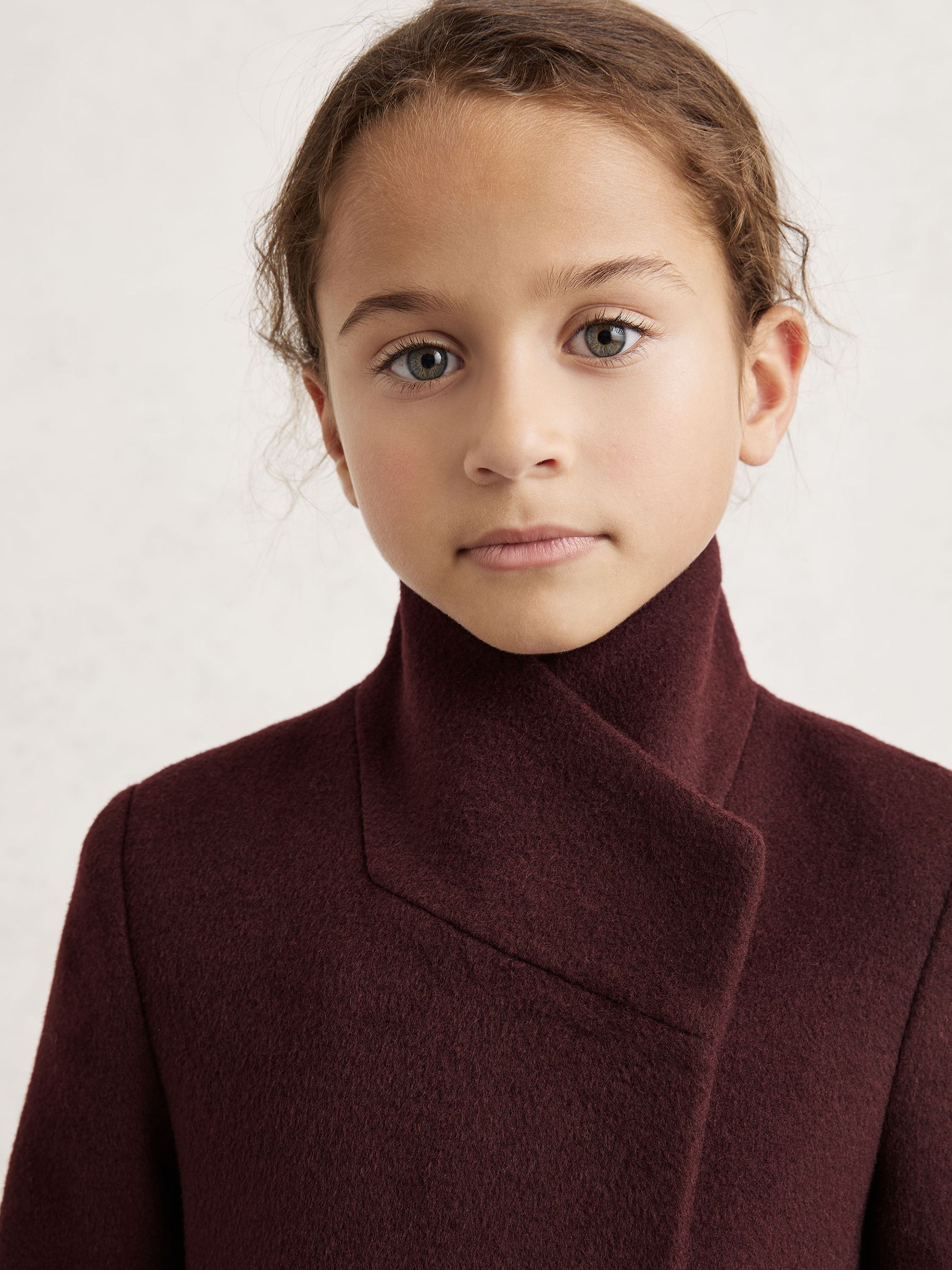 Wool-Blend Funnel-Neck Coat in Burgundy