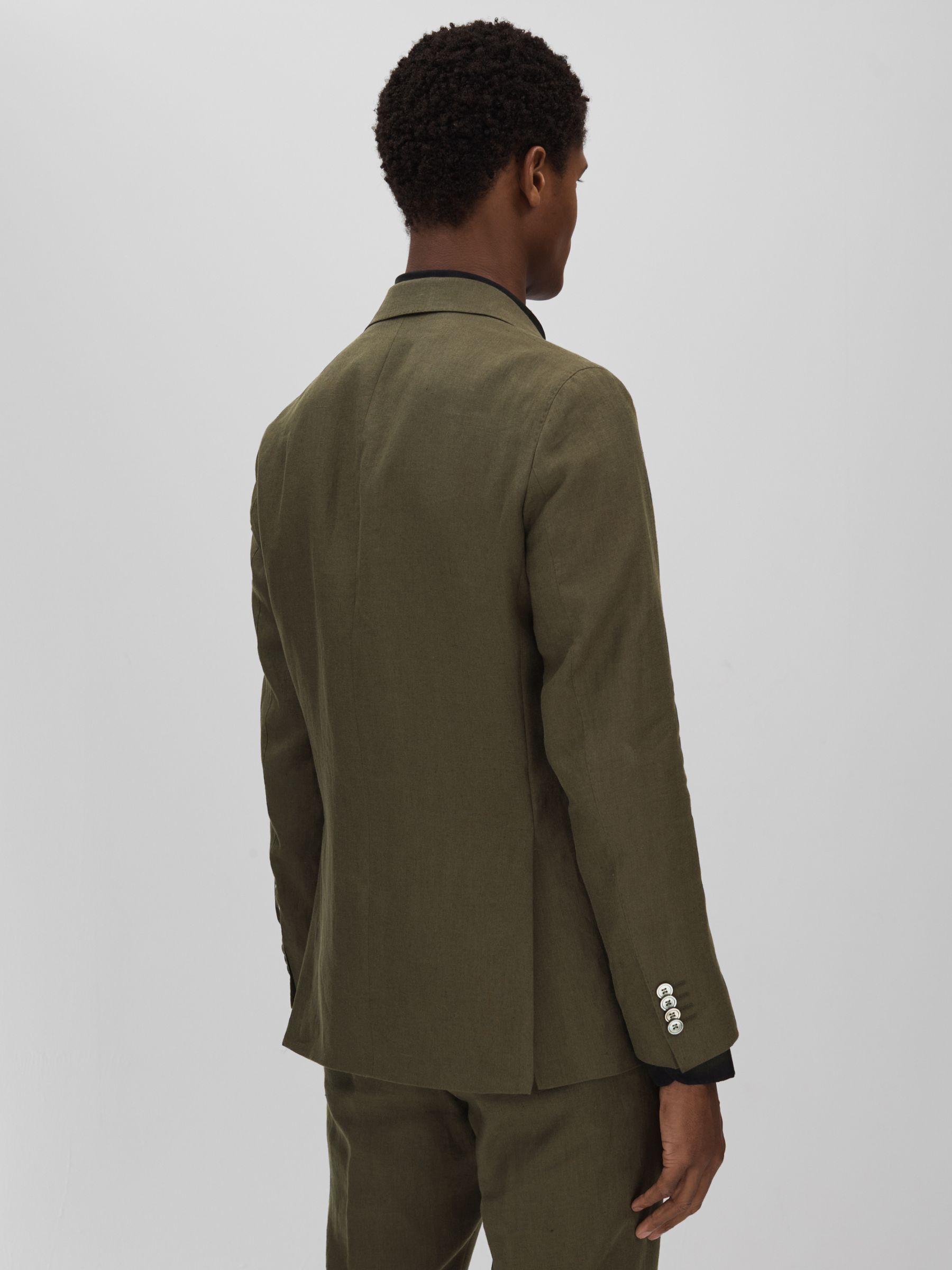 Oscar Jacobson Linen Double Breasted Blazer in Green