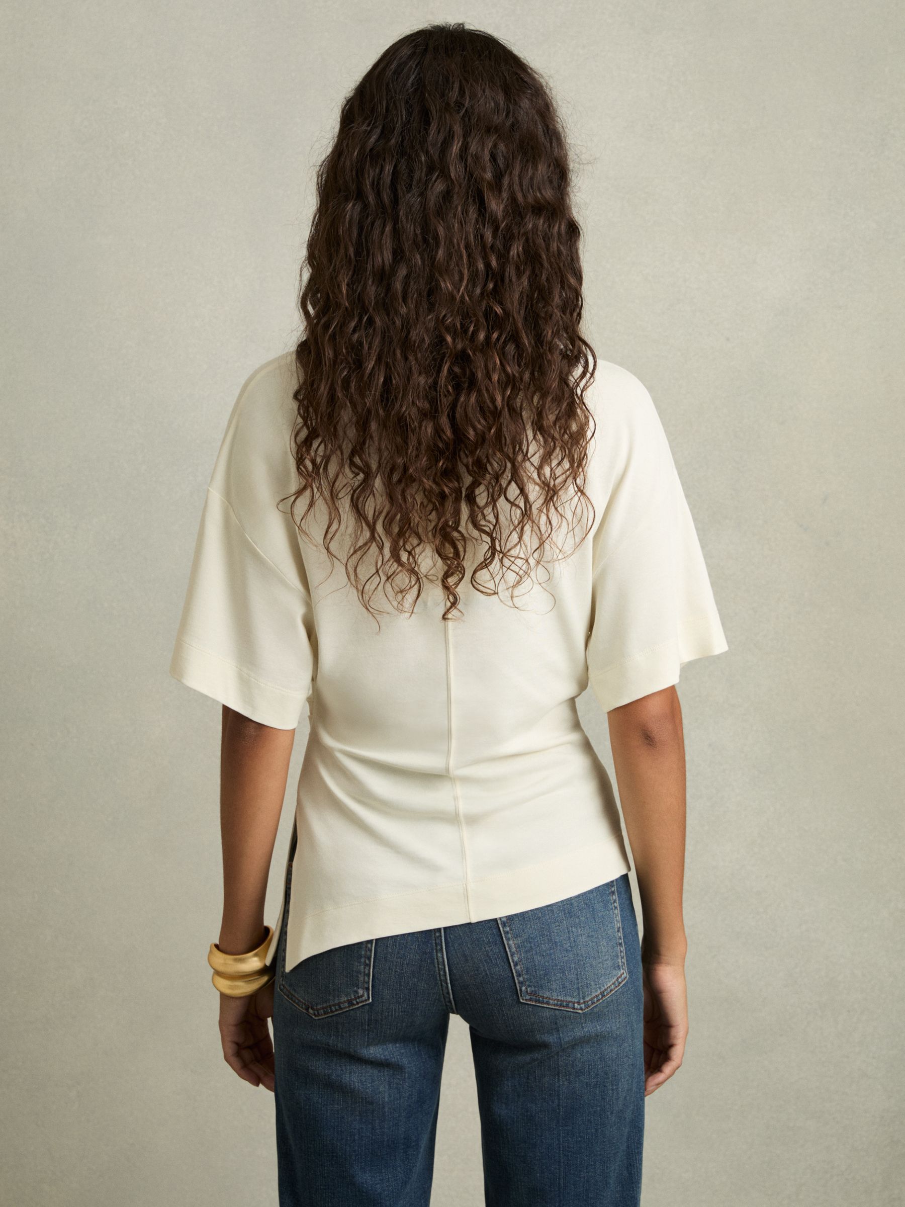 Draped Crew-Neck T-Shirt With Cotton in Ivory