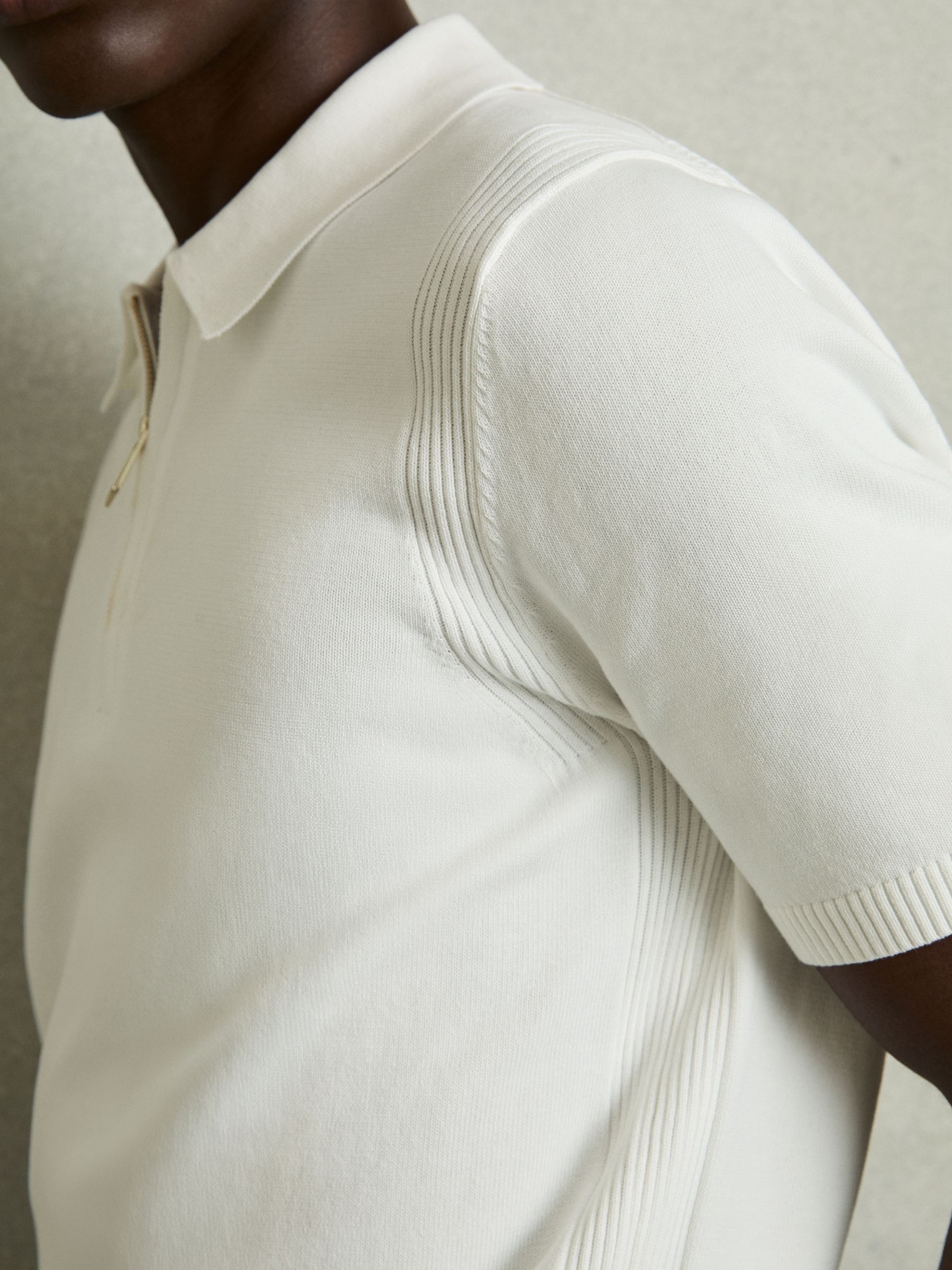 Cotton Half-Zip Knitted Polo Shirt in White