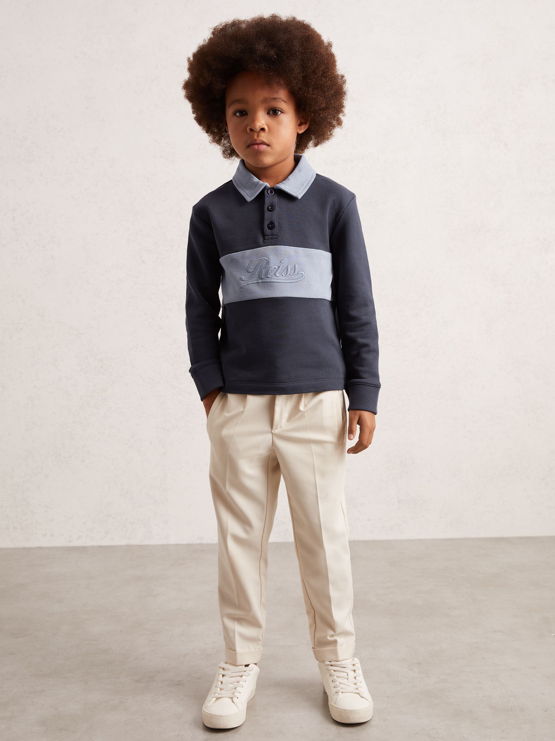 9-13 yrs Cotton Logo-Embroidery Rugby Polo Shirt in Airforce Blue/Navy Blue