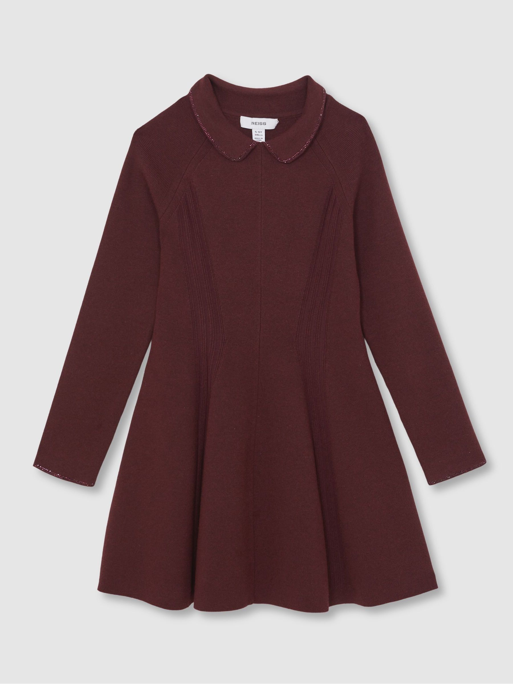 3-9 yrs Embellished Collar Knitted Dress in Berry