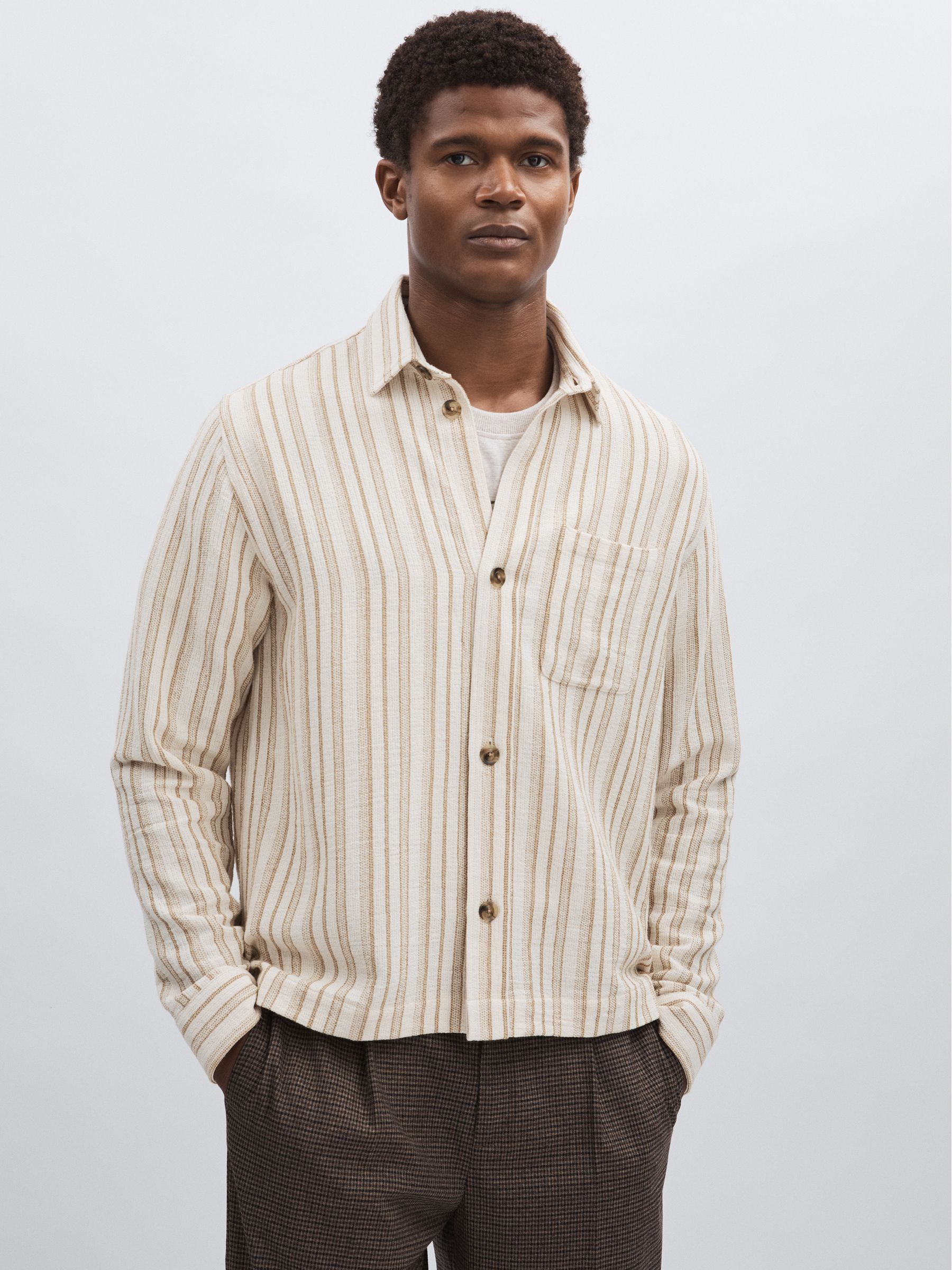 Les Deux Cotton-Blend Stripe Overshirt in Ivory