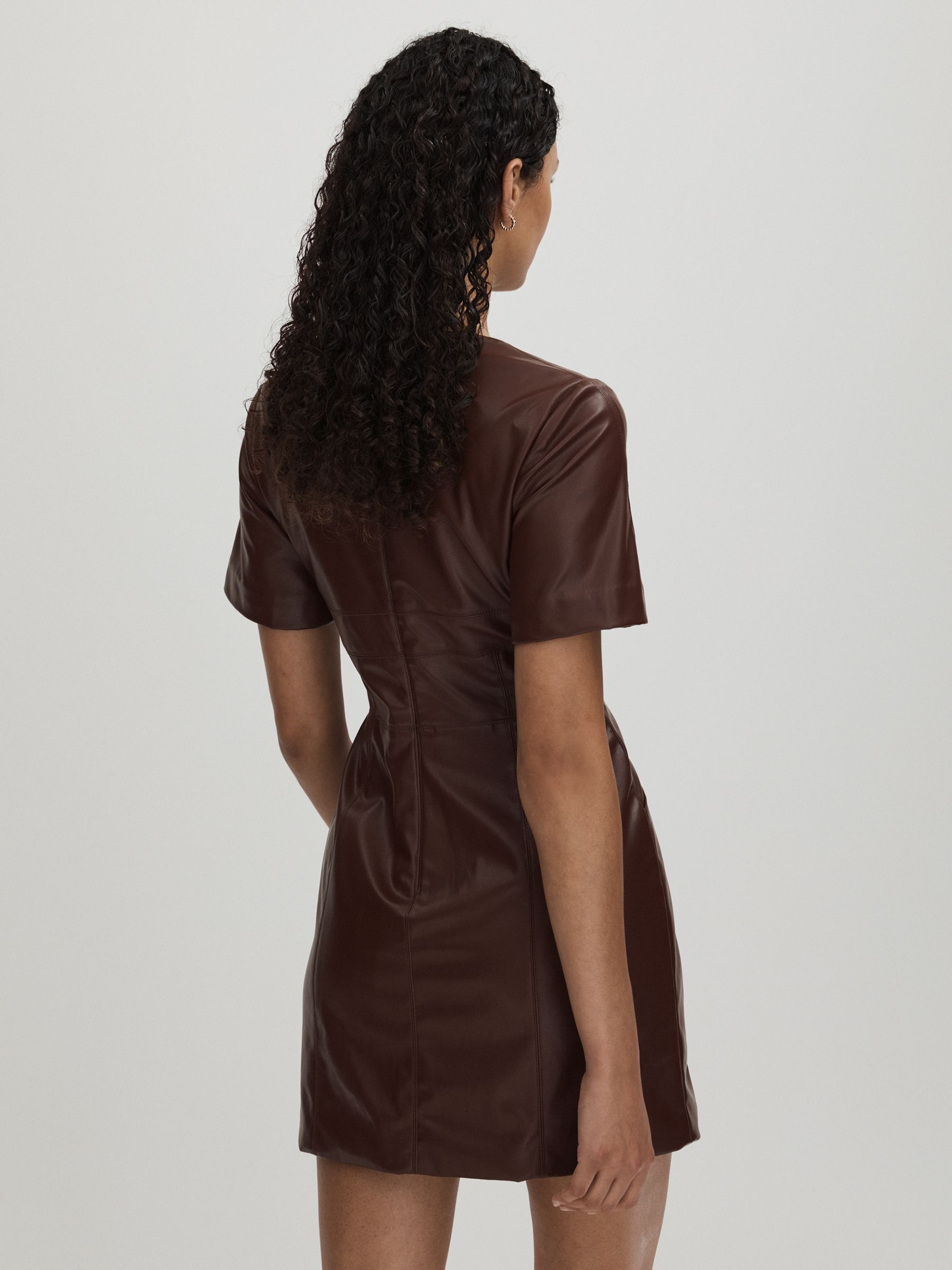 Amur Faux Leather Mini Dress in Chocolate Brown