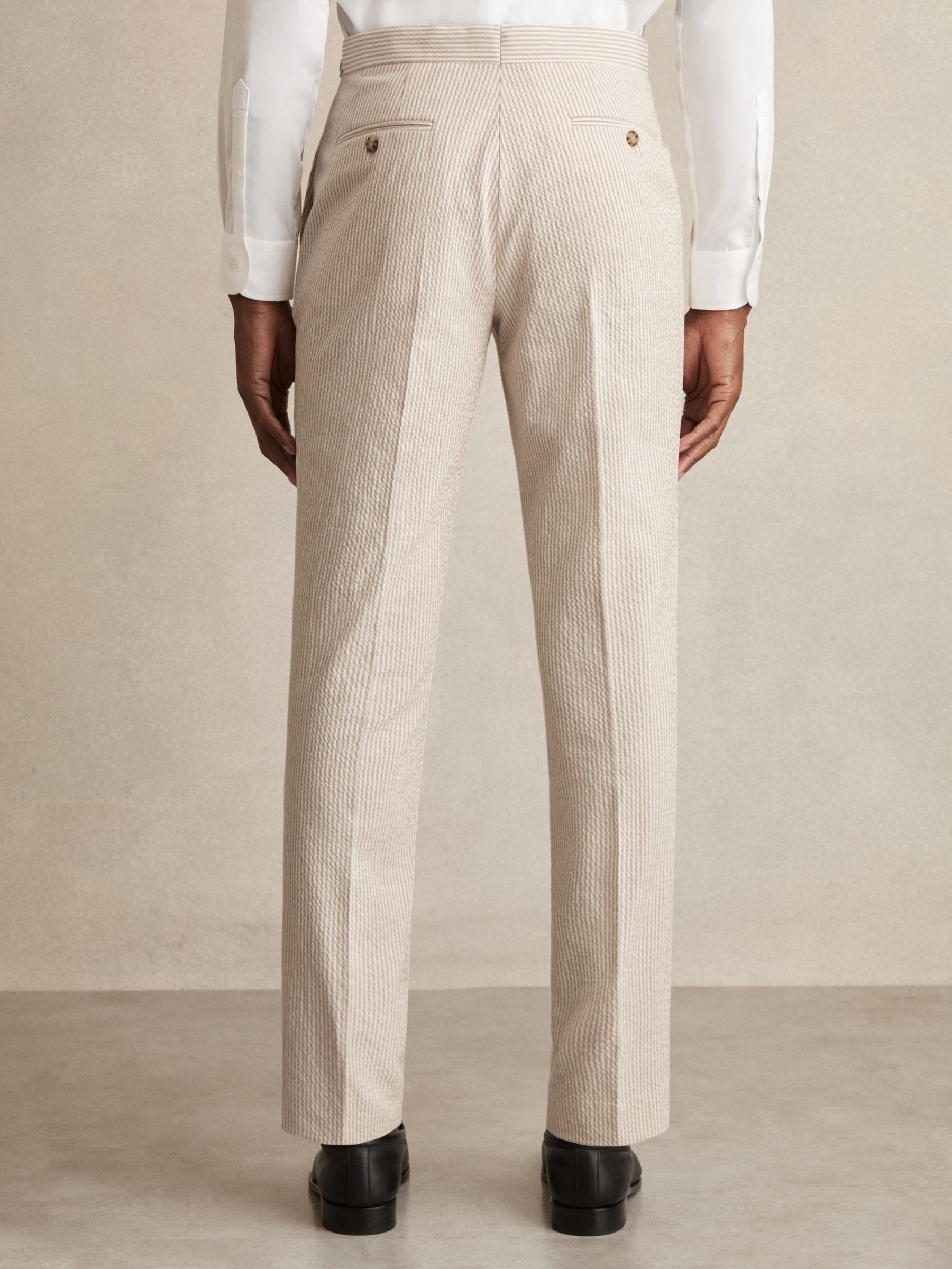 Seersucker Slim-Fit Suit Trousers in Oatmeal/White