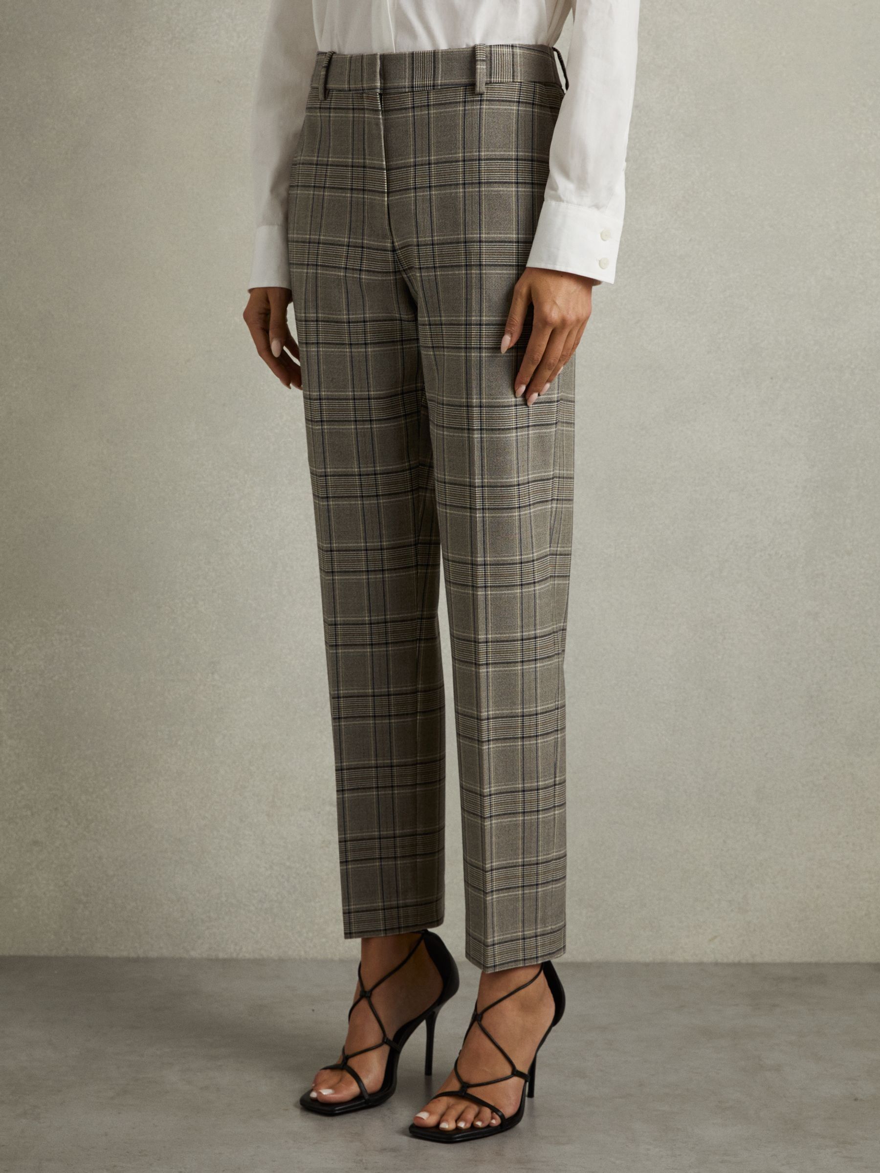 Checked Slim Fit Suit Trousers in Grey Check