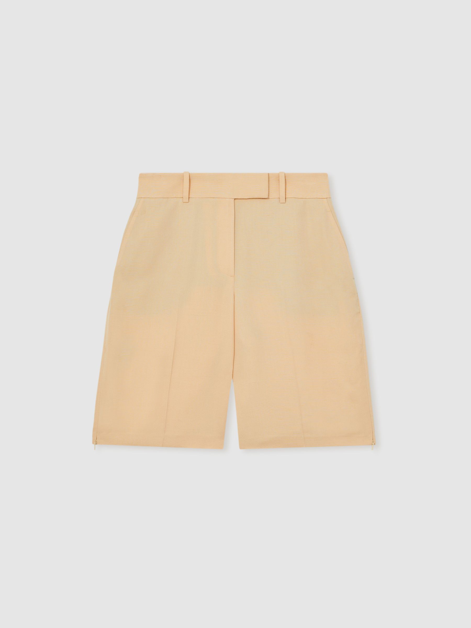 Atelier Side-Zip Tailored Shorts With Linen in Orange