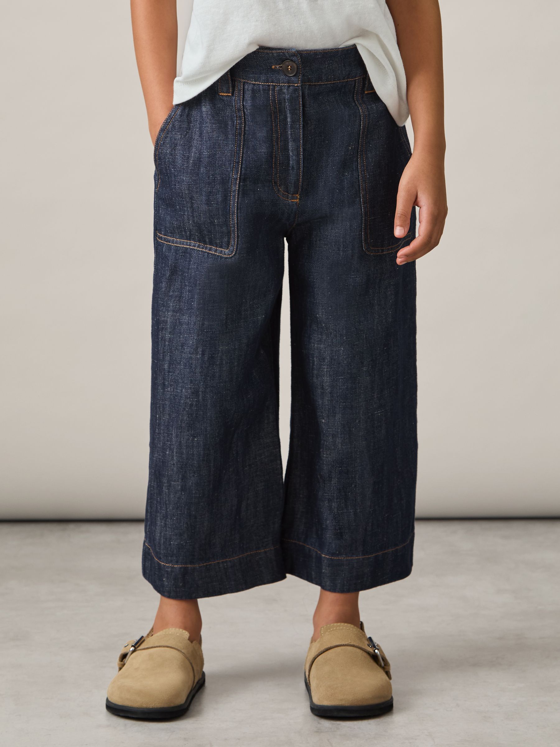 13-14 yrs Cotton-Linen Wide Leg Trousers in Indigo