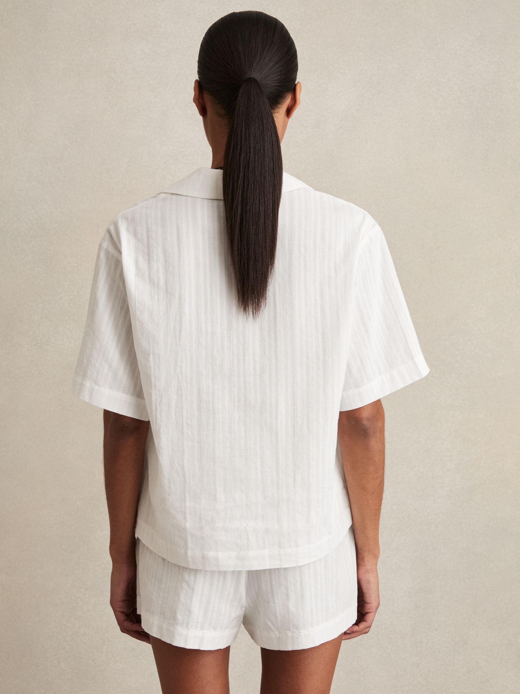 Cotton Pointelle Shirt and Shorts Set in White